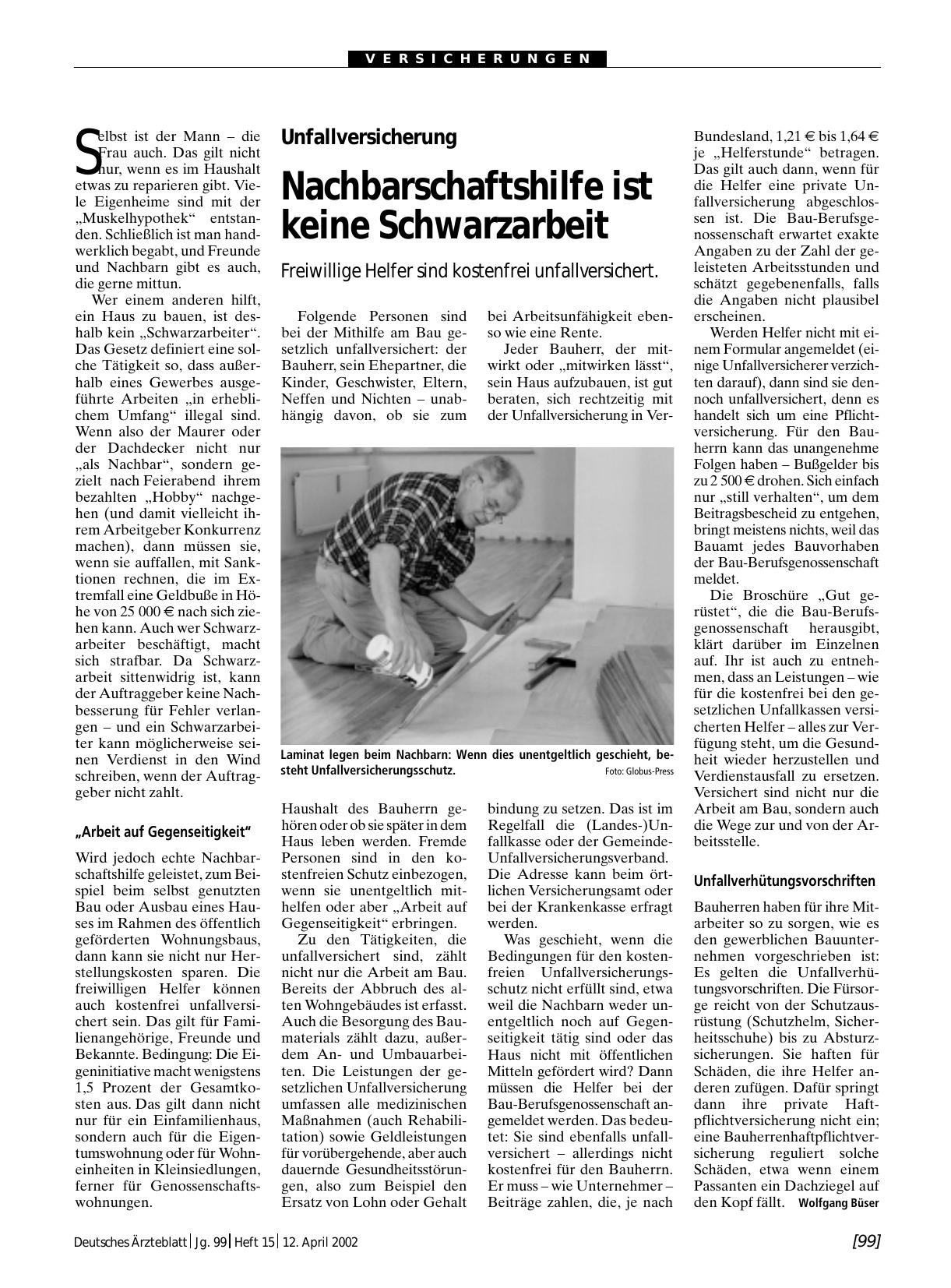 Vorschauseite 1: Unfallversicherung: Nachbarschaftshilfe ist keine Schwarzarbeit