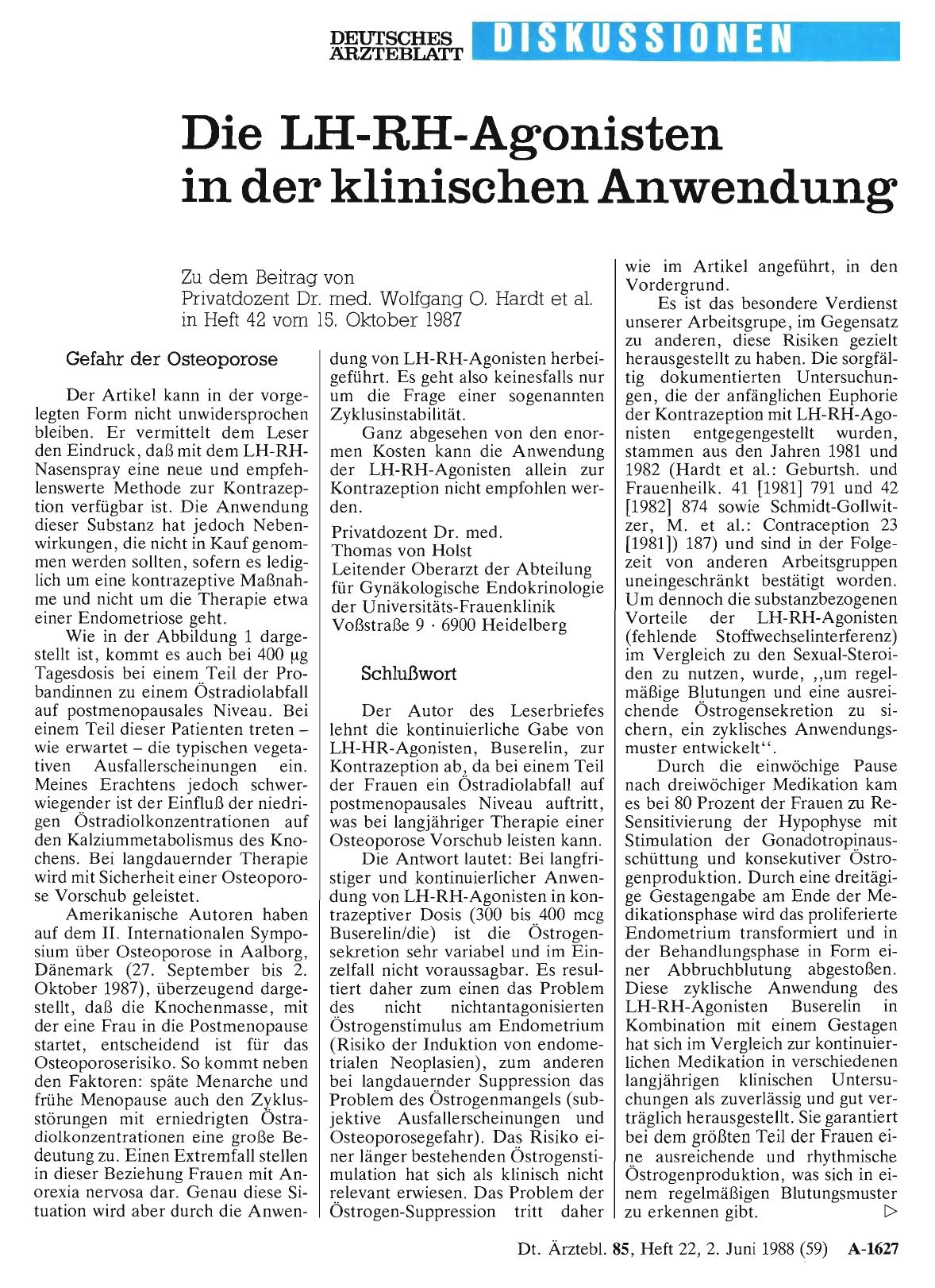 Vorschauseite 1: Die LH-RH-Agonisten in der klinischen Anwendung: Gefahr der Osteoporose