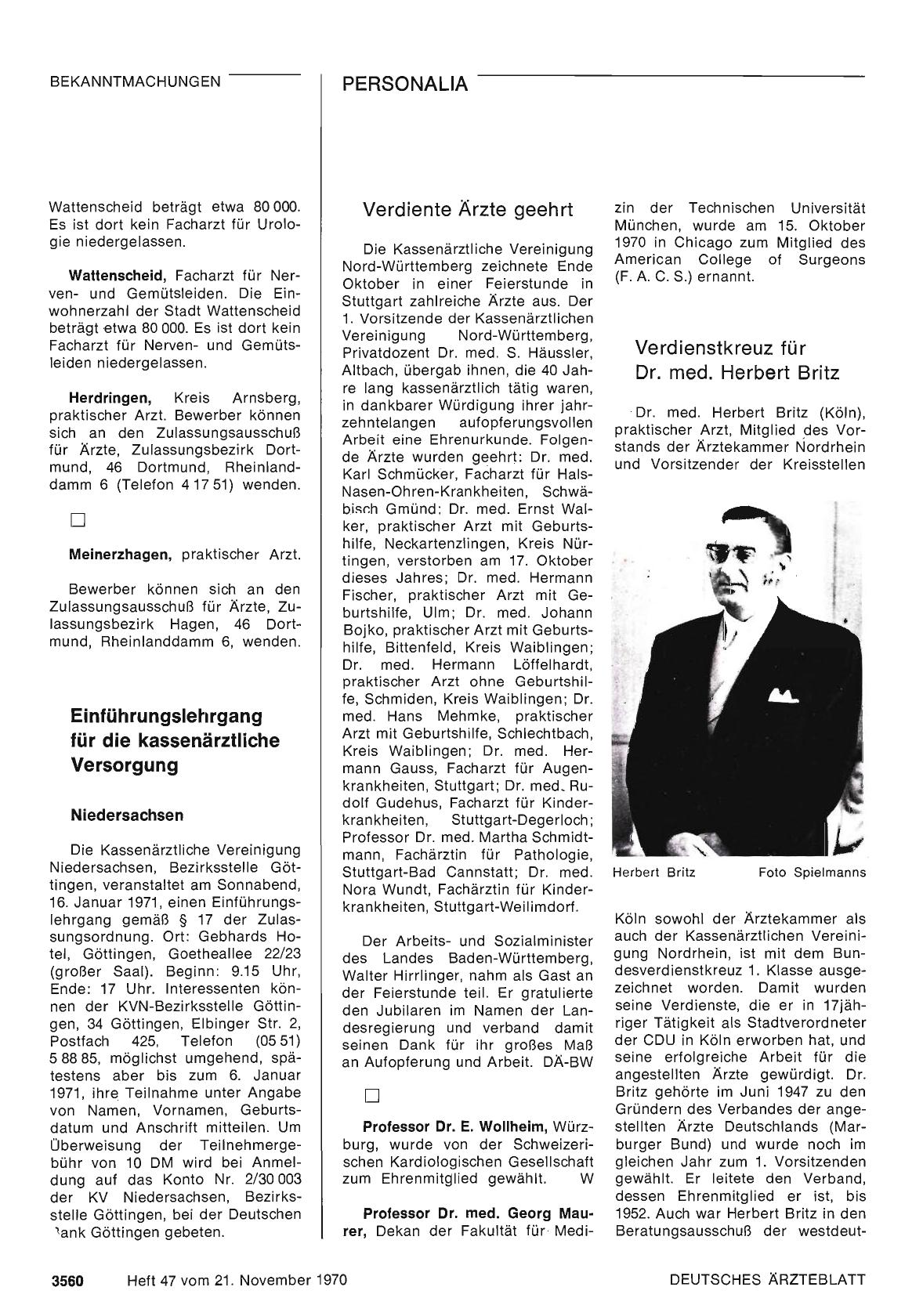 Vorschauseite 1: Verdienstkreuz für Dr. med. Herbert Britz