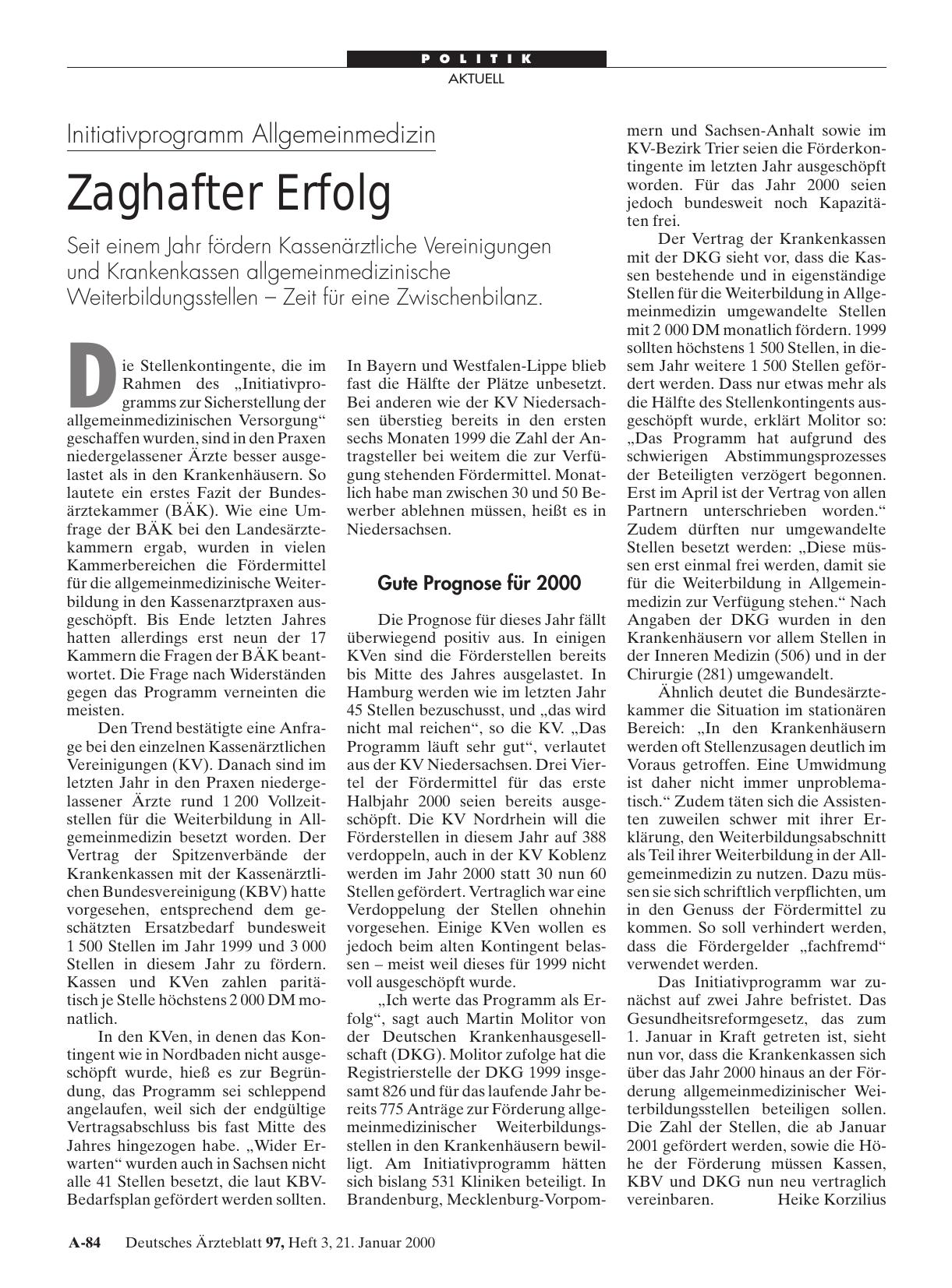 Vorschauseite 1: Initiativprogramm Allgemeinmedizin: Zaghafter Erfolg