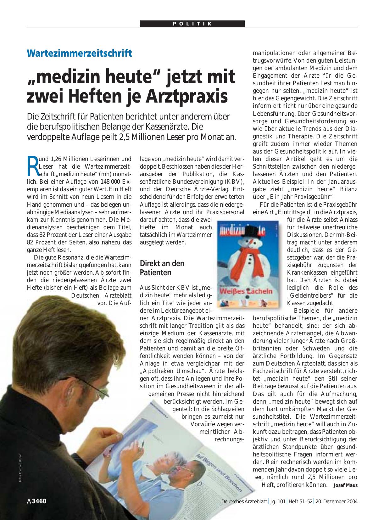 Vorschauseite 1: Wartezimmerzeitschrift: „medizin heute“ jetzt mit zwei Heften je Arztpraxis