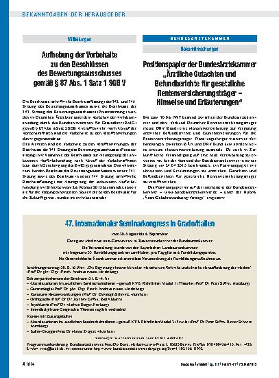 Vorschauseite 1: Aufhebung der Vorbehalte zu den Beschlüssen des Bewertungsausschusses gemäß § 87 Abs. 1 Satz 1 SGB V