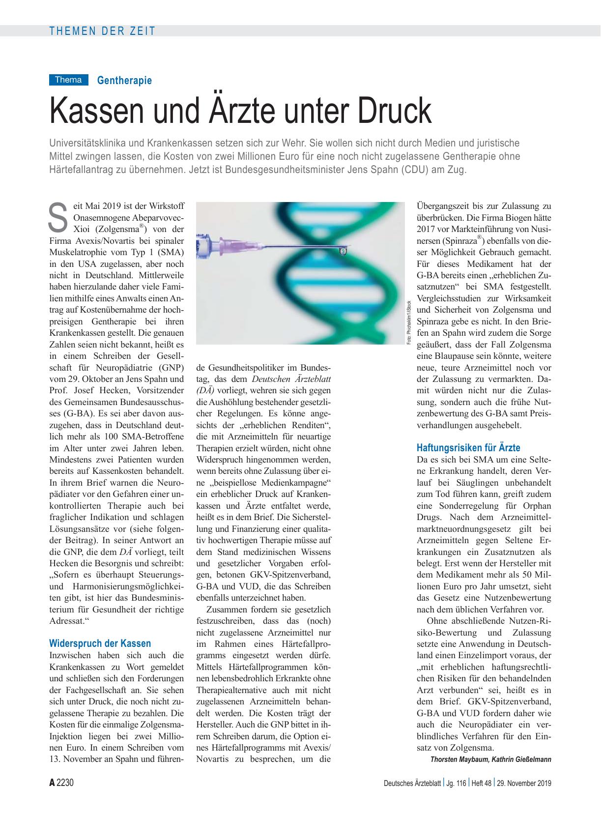 Vorschauseite 1: Gentherapie: Kassen und Ärzte unter Druck