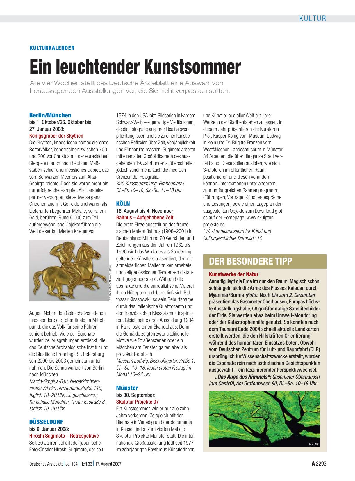 Vorschauseite 1: Kulturkalender: Ein leuchtender Kunstsommer