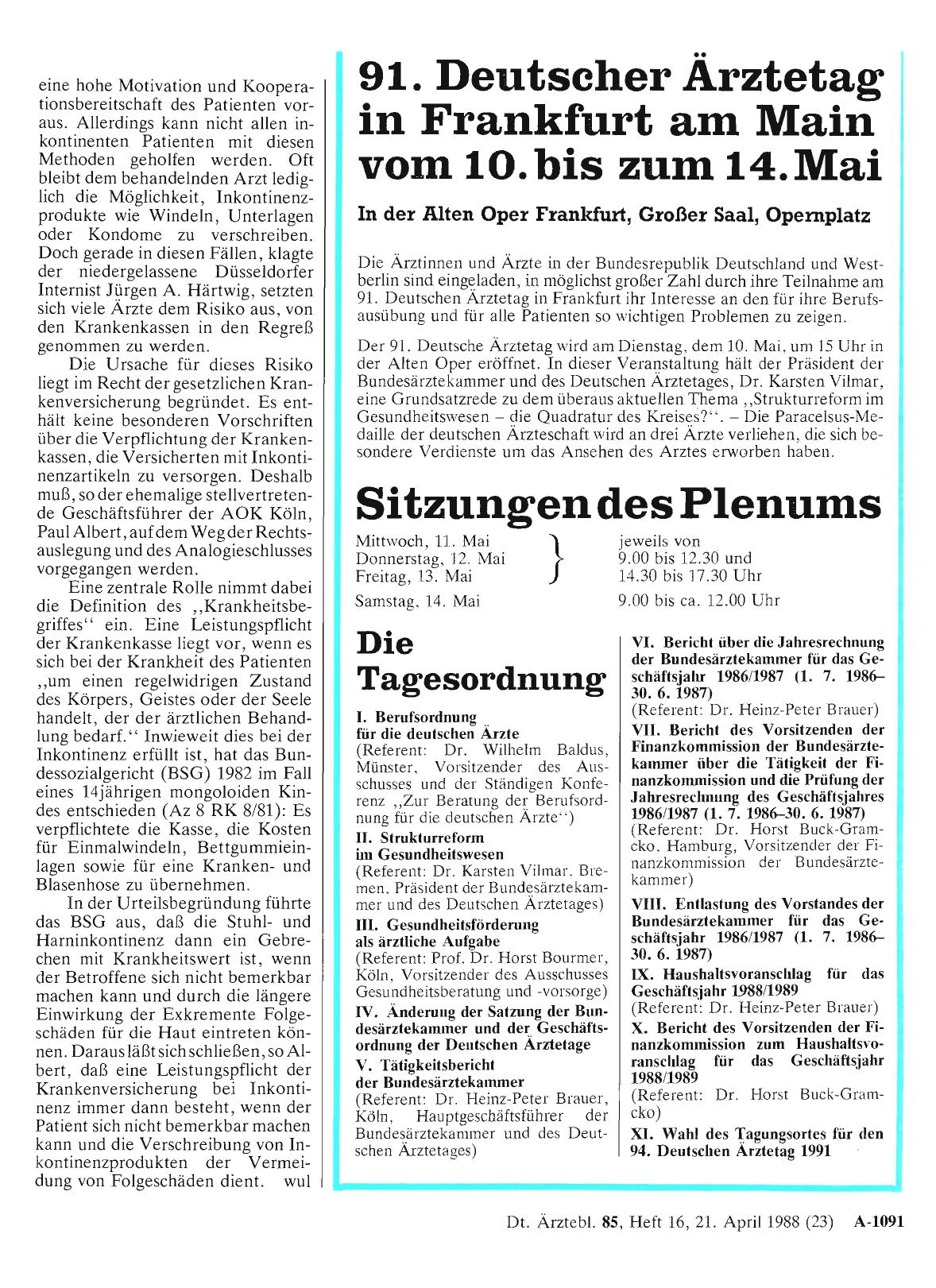 Vorschauseite 1: 91. Deutscher Ärztetag in Frankfurt am Main vom 10. bis zum 14. Mai