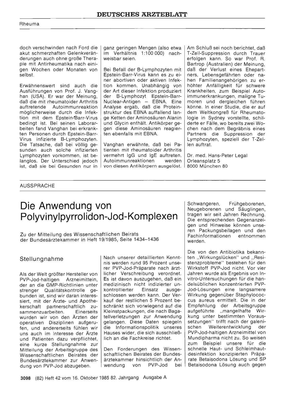 Vorschauseite 1: Die Anwendung von Polyvinylpyrrolidon-Jod-Komplexen: Stellungnahme