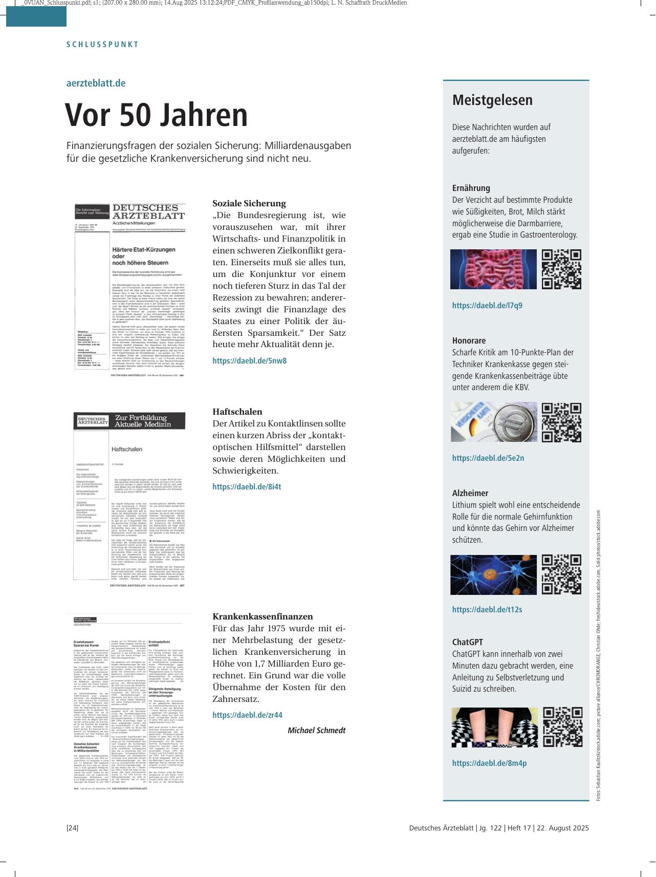 Vorschauseite 1: aerzteblatt.de: Vor 50 Jahren