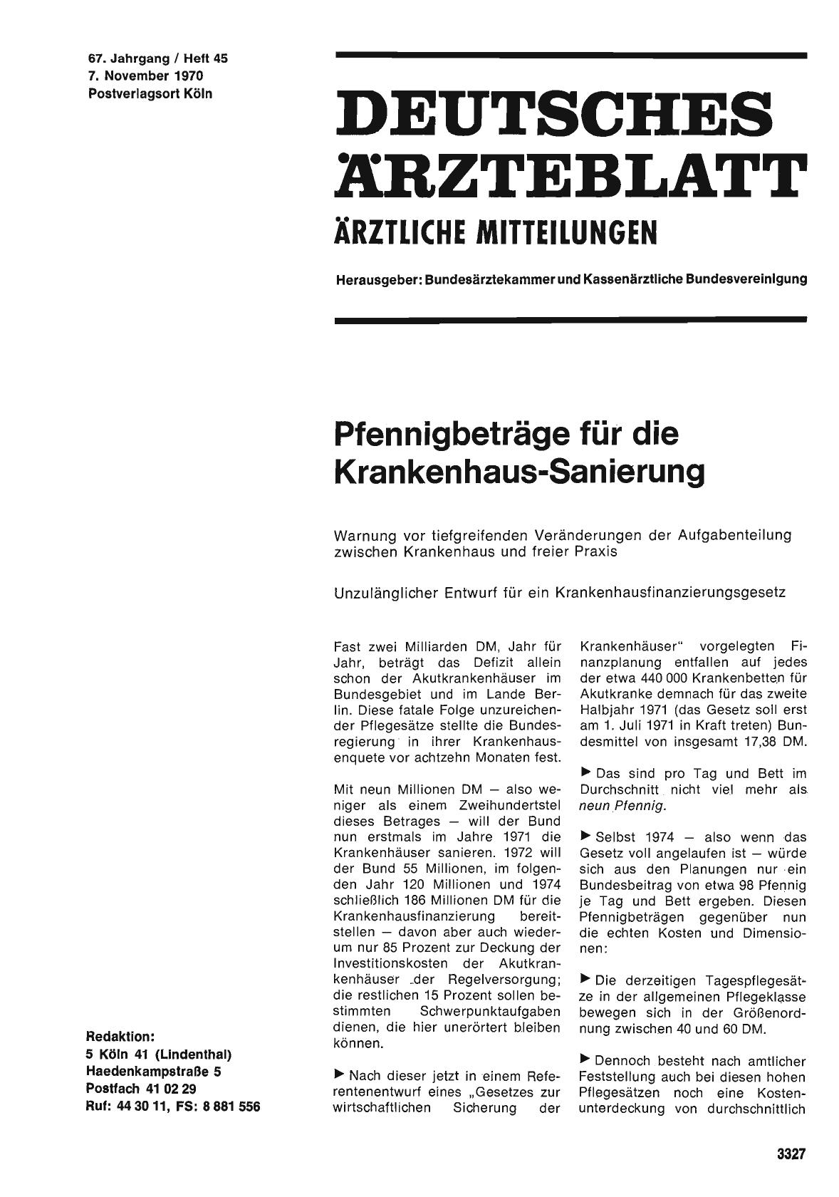 Vorschauseite 1: Pfennigbeträge für die Krankenhaus-Sanierung