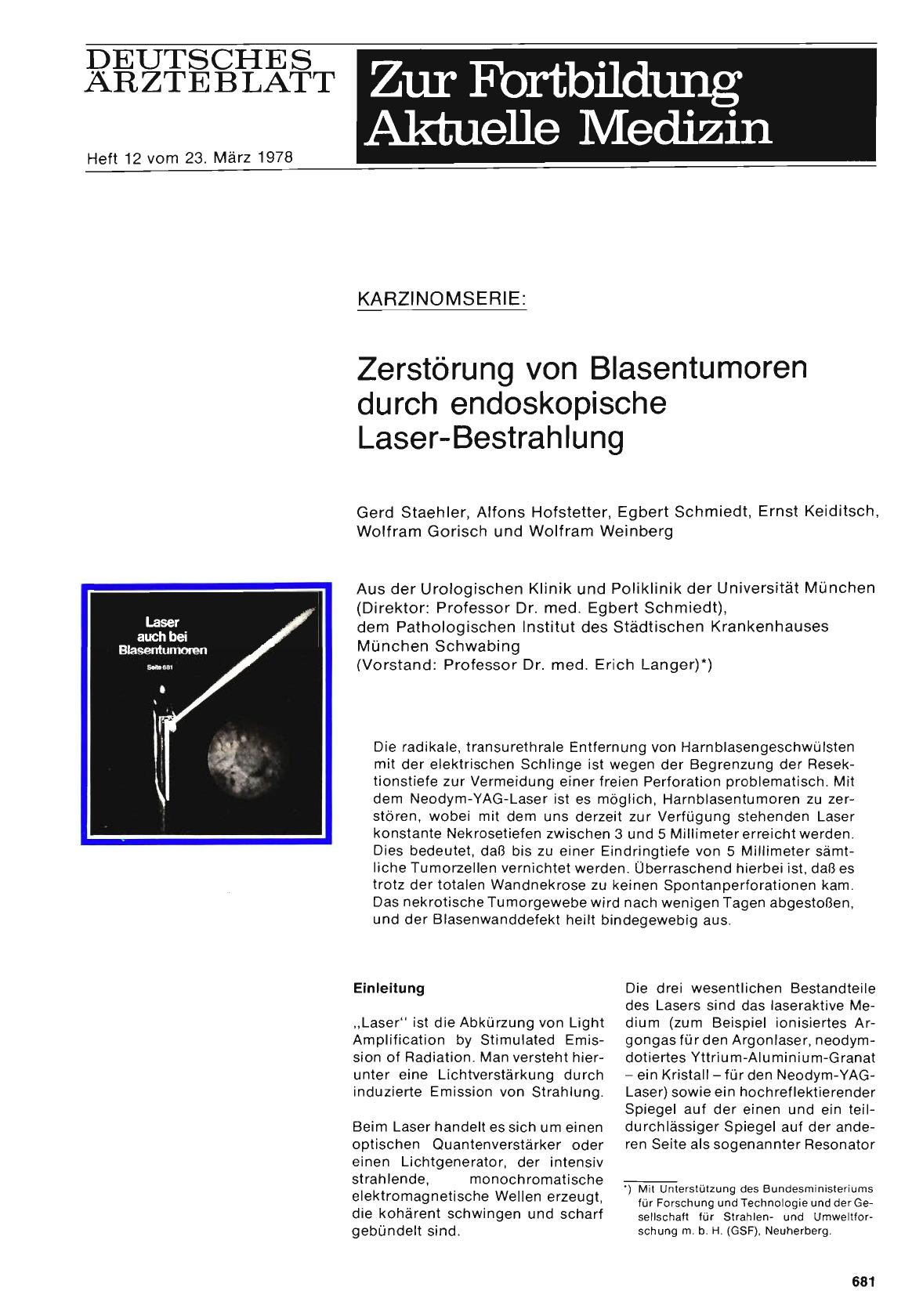 Vorschauseite 1: Karzinomserie: Zerstörung von Blasentumoren durch endoskopische Laser-Bestrahlung