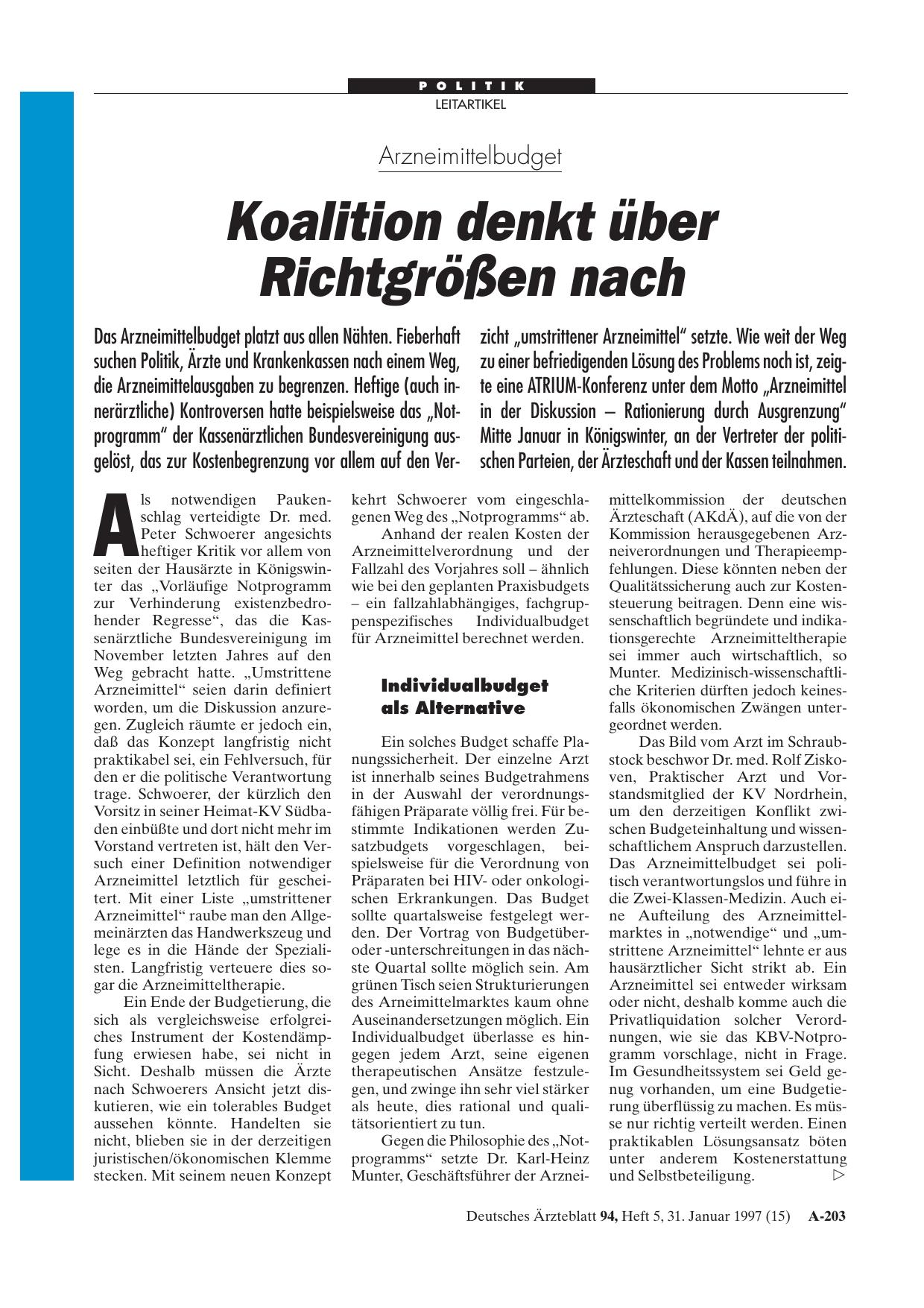 Vorschauseite 1: Arzneimittelbudget: Koalition denkt über Richtgrößen nach