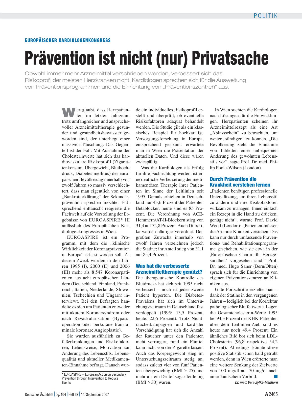Vorschauseite 1: Europäischer Kardiologenkongress: Prävention ist nicht (nur) Privatsache