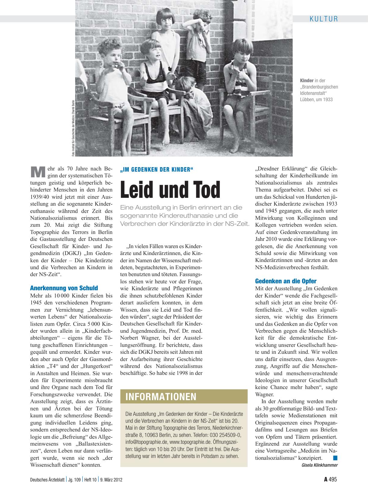 Vorschauseite 1: „Im Gedenken der Kinder“: Leid und Tod