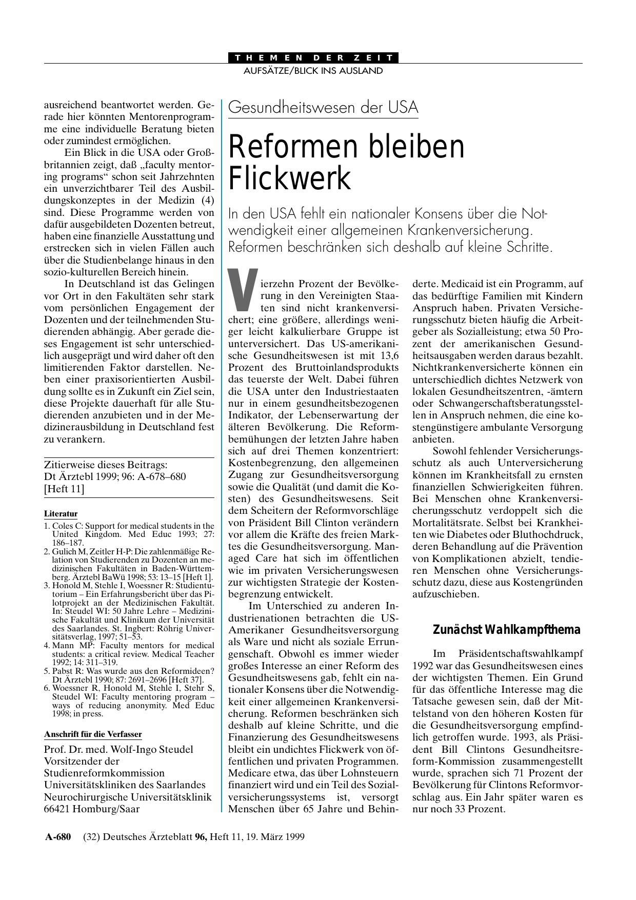 Vorschauseite 1: Gesundheitswesen der USA: Reformen bleiben Flickwerk