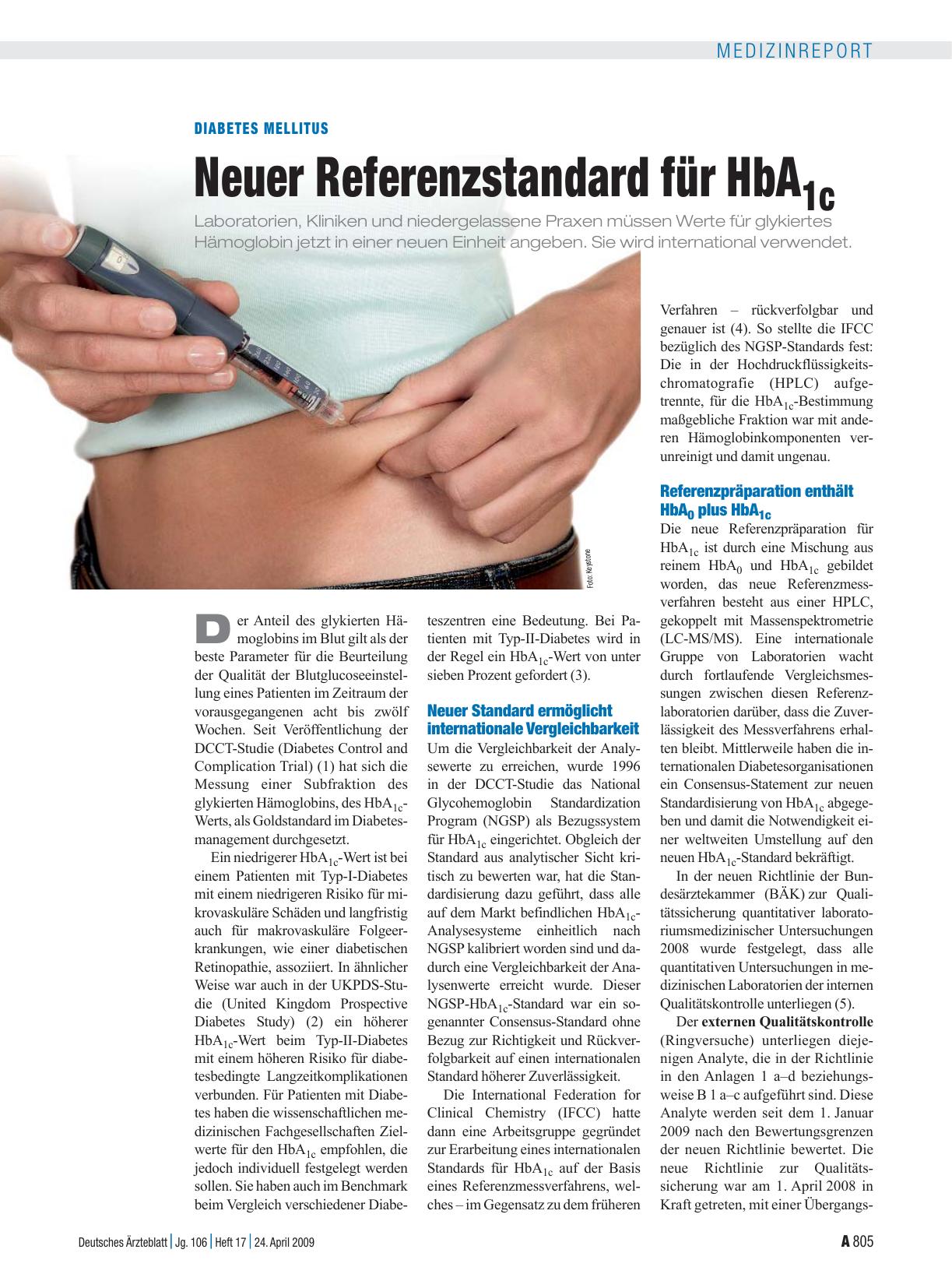 Vorschauseite 1: Diabetes mellitus: Neuer Referenzstandard für HbA1c
