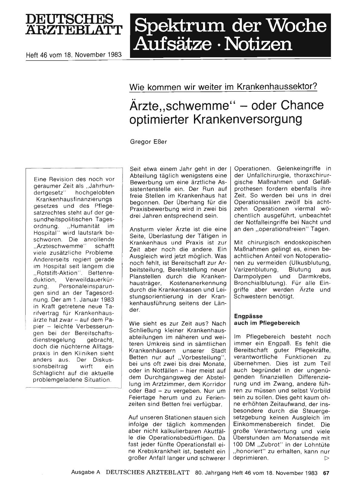 Vorschauseite 1: Wie kommen wir weiter im Krankenhaussektor? : Ärzte„schwemme“ — oder Chance optimierter Krankenversorgung