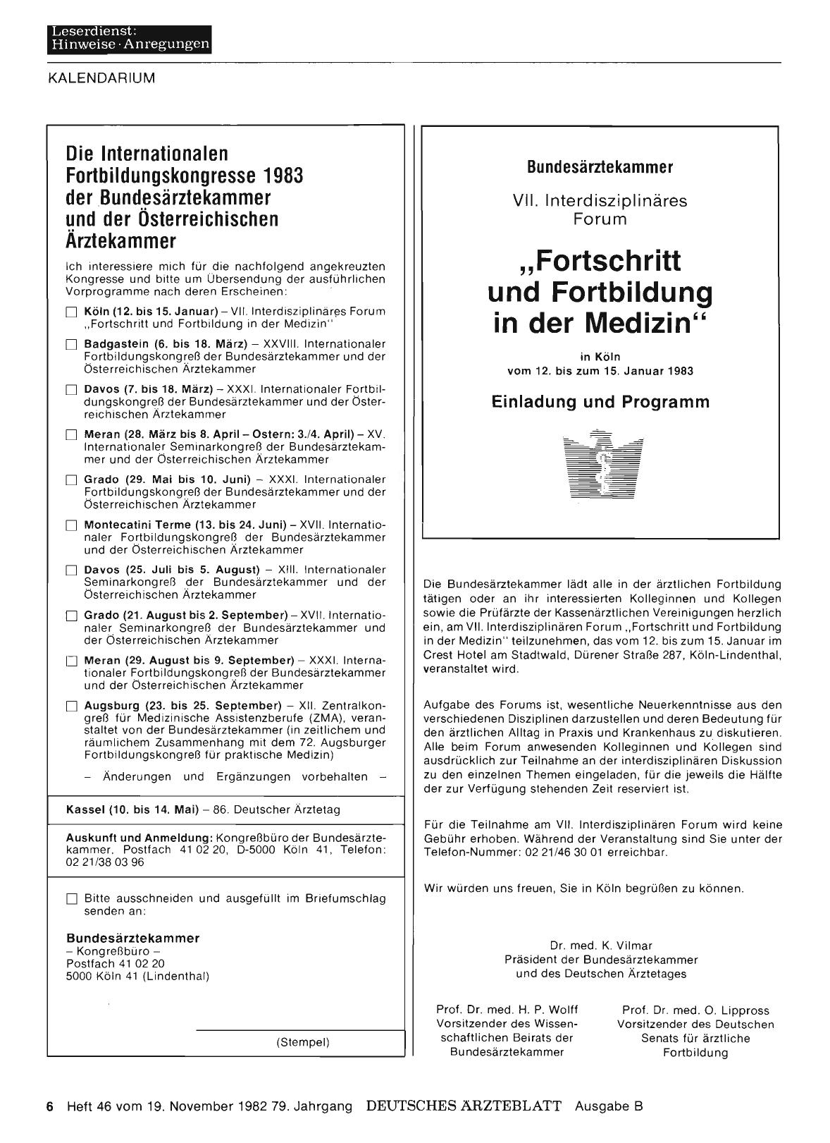 Vorschauseite 1: Bundesärztekammer VII. Interdisziplinäres Forum „Fortschritt und Fortbildung in der Medizin“