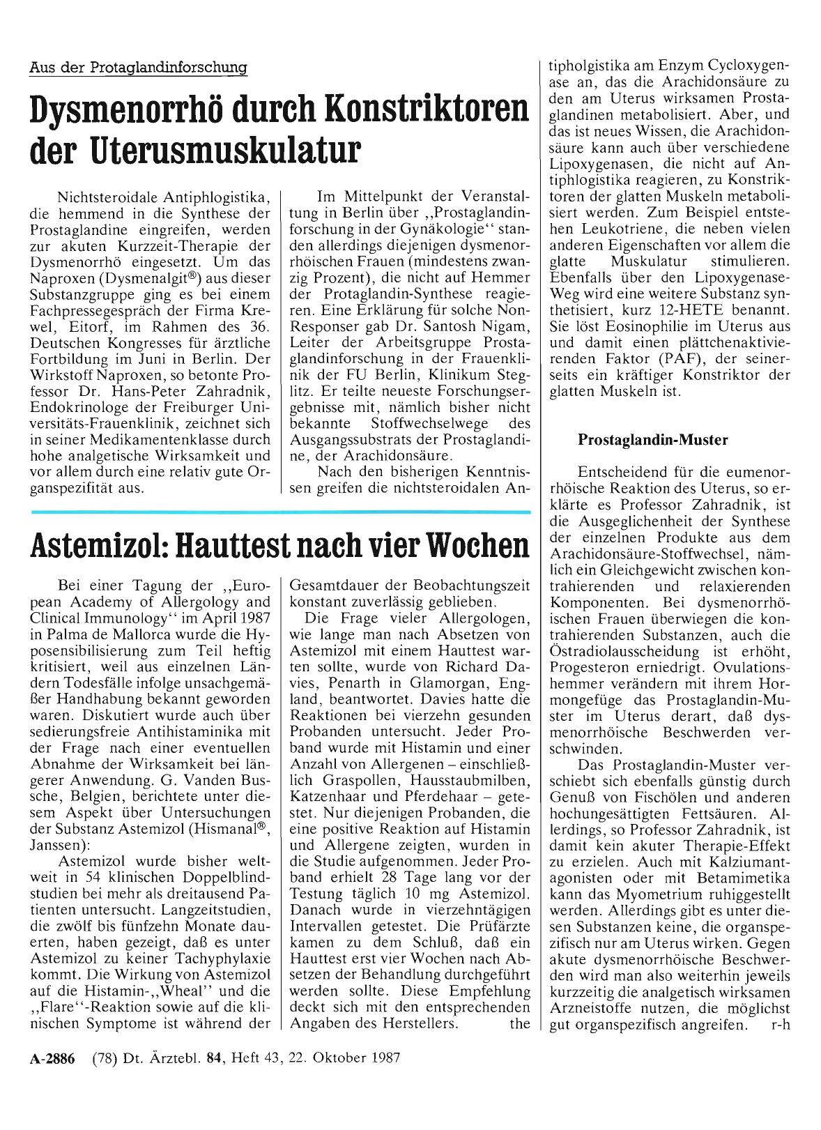 Vorschauseite 1: Aus der Protaglandinforschung: Dysmenorrhö durch Konstriktoren der Uterusmuskulatur