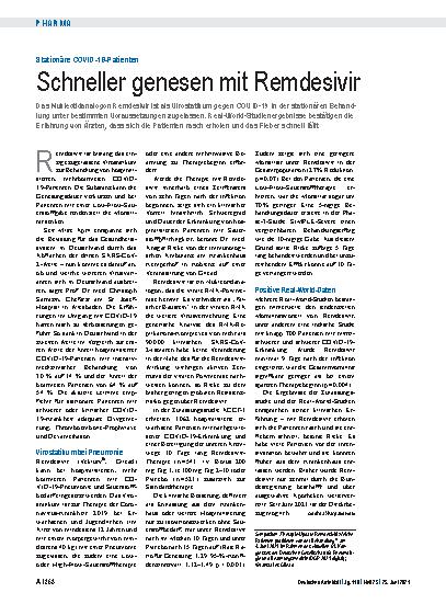 Vorschauseite 1: Stationäre COVID-19-Patienten: Schneller genesen mit Remdesivir