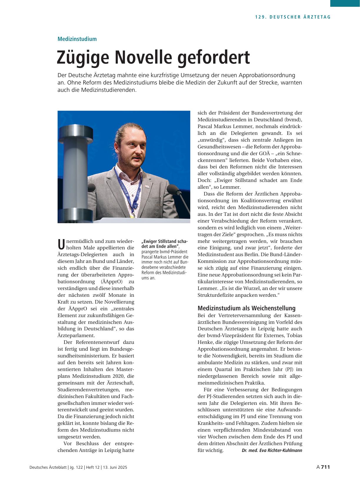 Vorschauseite 1: Medizinstudium: Zügige Novelle gefordert