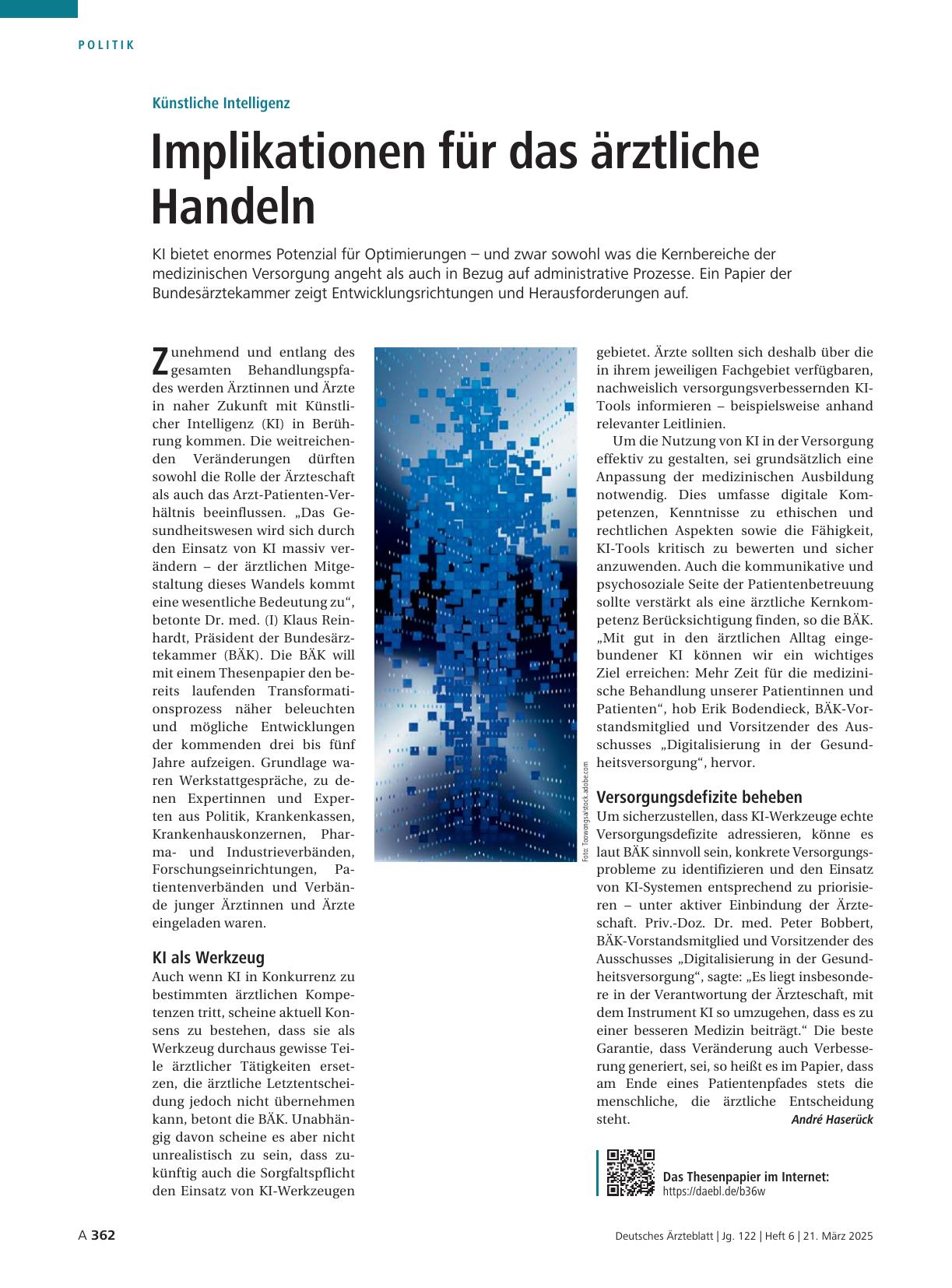 Vorschauseite 1: Künstliche Intelligenz: Implikationen für das ärztliche Handeln