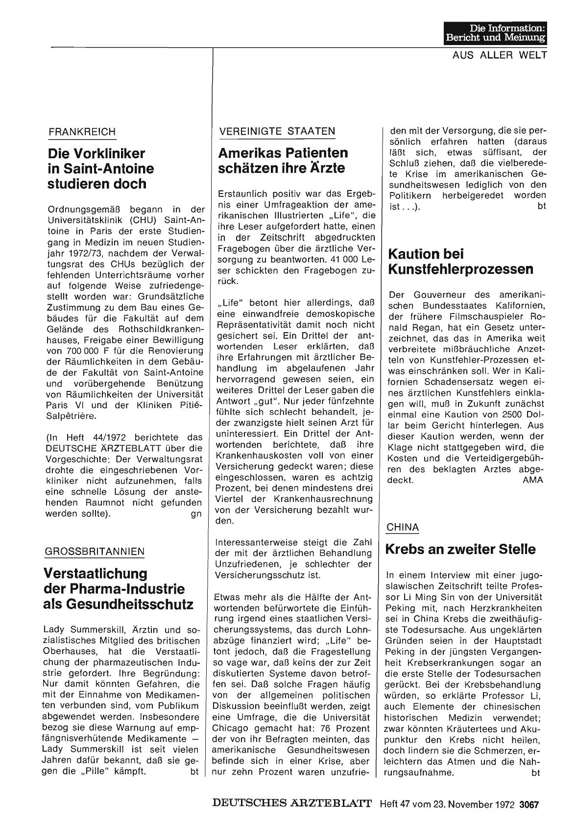 Vorschauseite 1: Vereinigte Staaten: Kaution bei Kunstfehlerprozessen