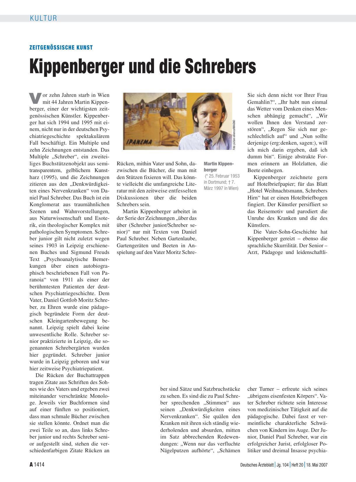 Vorschauseite 1: Zeitgenössische Kunst: Kippenberger und die Schrebers