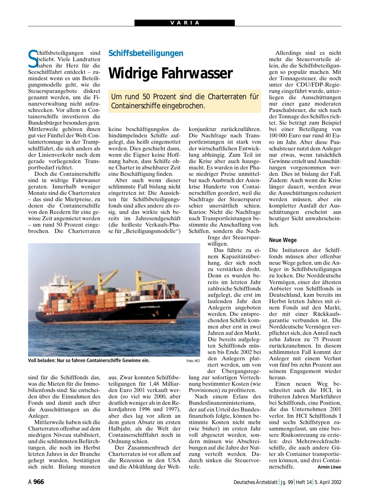 Vorschauseite 1: Schiffsbeteiligungen: Widrige Fahrwasser