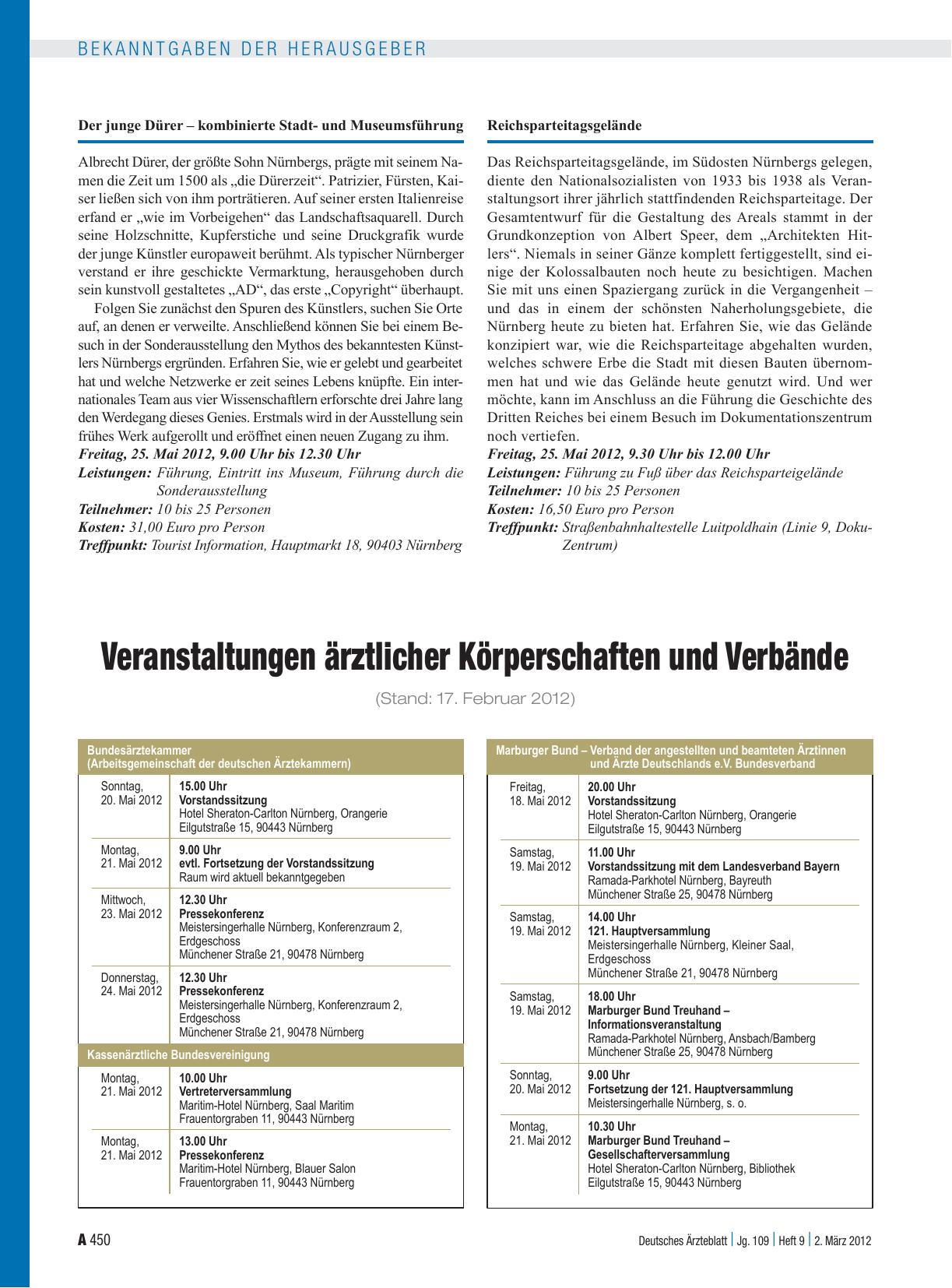 Vorschauseite 1: Veranstaltungen ärztlicher Körperschaften und Verbände