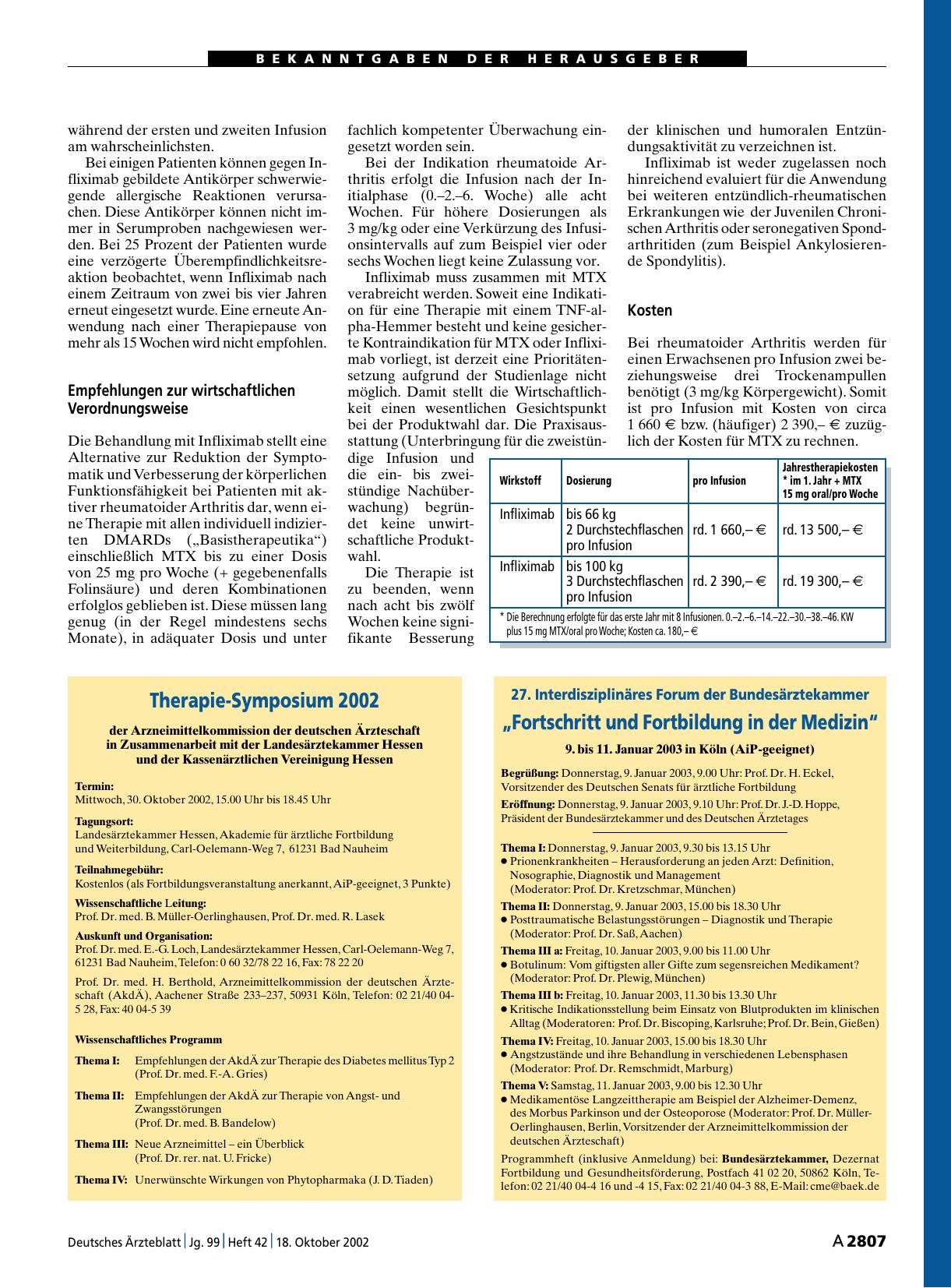 Vorschauseite 1: 27. Interdisziplinäres Forum der Bundesärztekammer „Fortschritt und Fortbildung in der Medizin“ 9. bis 11. Januar 2003 in Köln (AiP-geeignet)