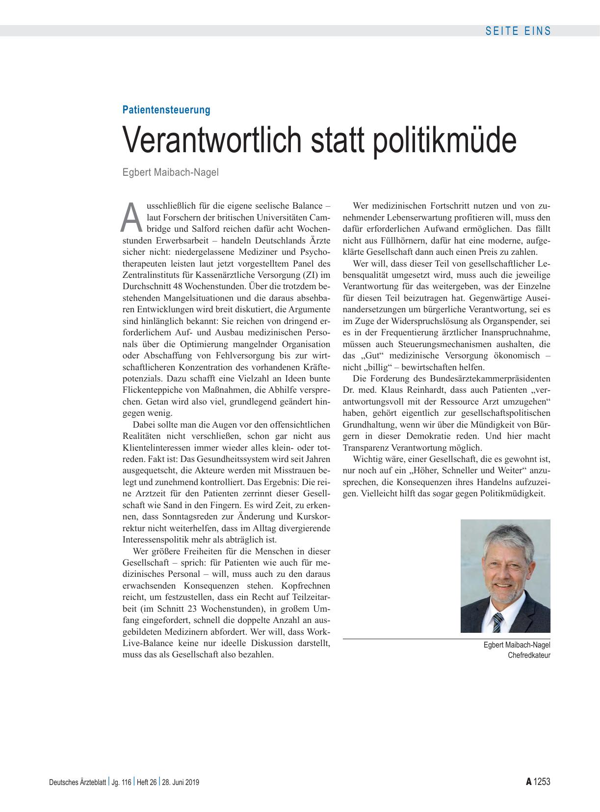 Vorschauseite 1: Patientensteuerung: Verantwortlich statt politikmüde