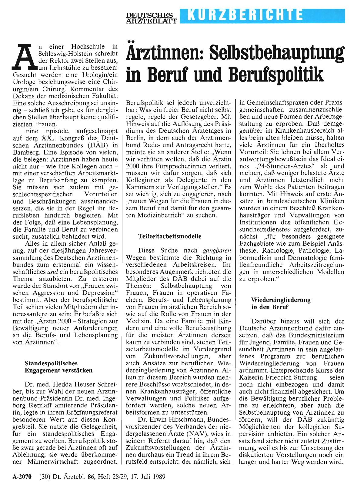 Vorschauseite 1: Ärztinnen: Selbstbehauptung in Beruf und Berufspolitik