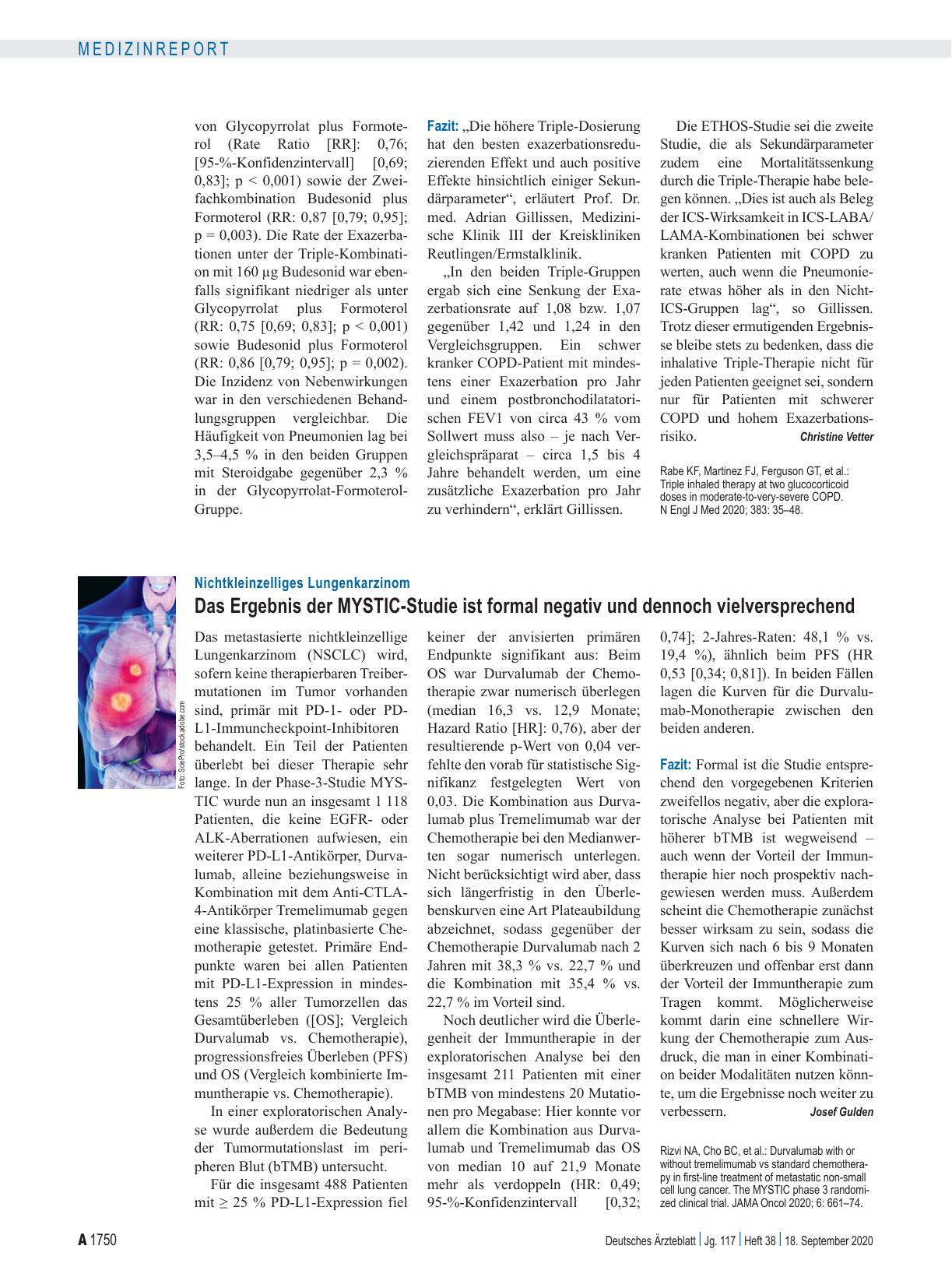 Vorschauseite 1: Nichtkleinzelliges Lungenkarzinom: Das Ergebnis der MYSTIC-Studie ist formal negativ und dennoch vielversprechend