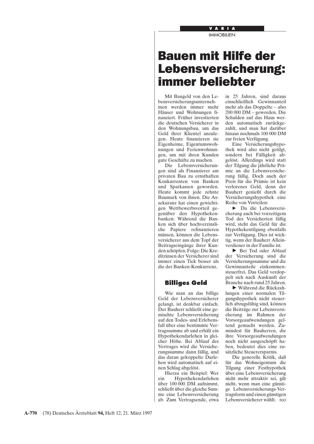 Vorschauseite 1: Bauen mit Hilfe der Lebensversicherung: immer beliebter