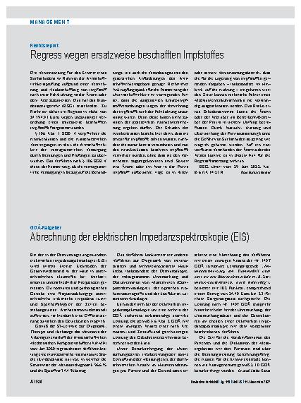 Vorschauseite 1: GOÄ-Ratgeber: Abrechnung der elektrischen Impedanzspektroskopie (EIS)
