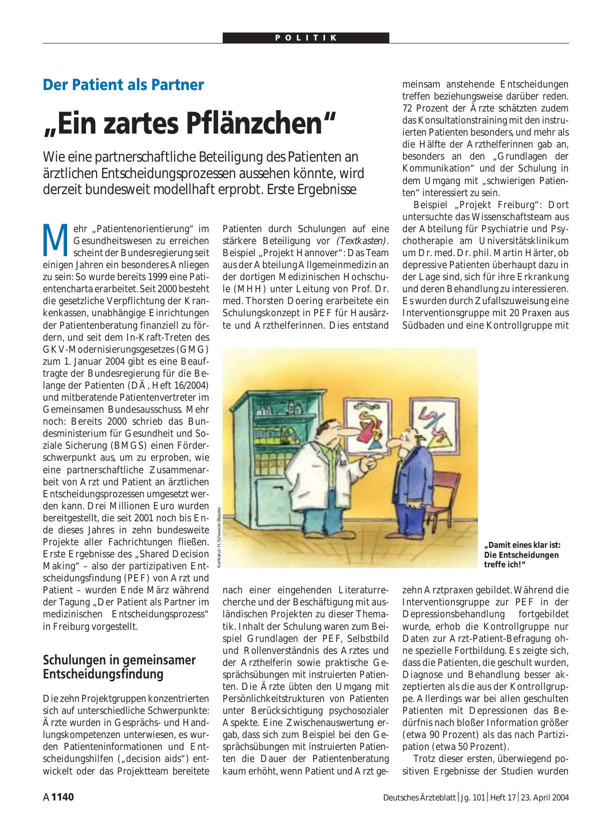 Vorschauseite 1: Der Patient als Partner: „Ein zartes Pflänzchen“