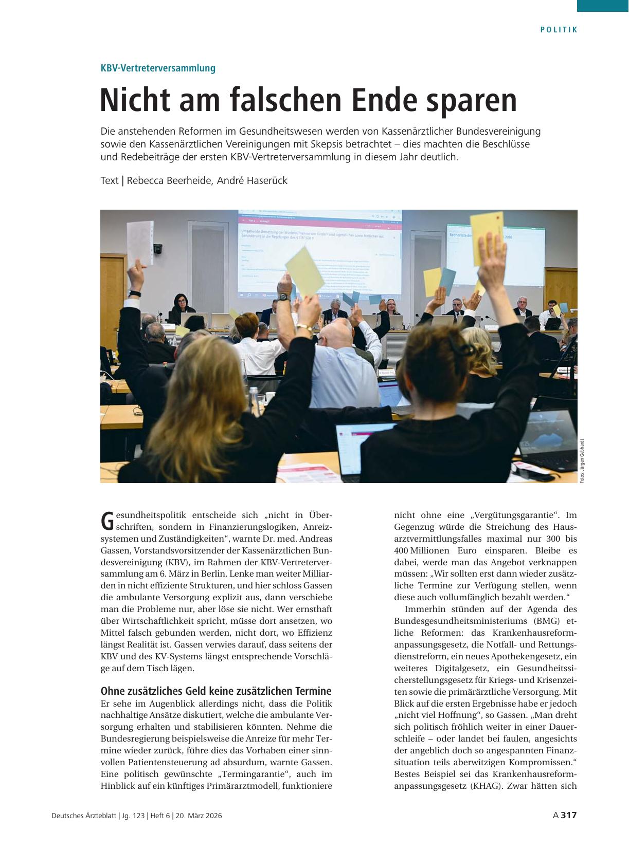 Vorschauseite 1: KBV-Vertreterversammlung: Nicht am falschen Ende sparen