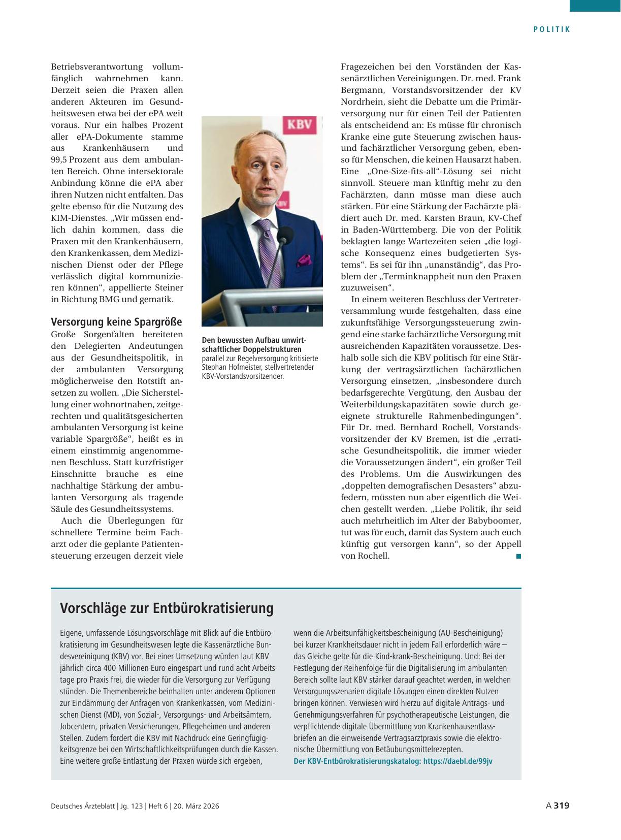 Vorschauseite 3: KBV-Vertreterversammlung: Nicht am falschen Ende sparen