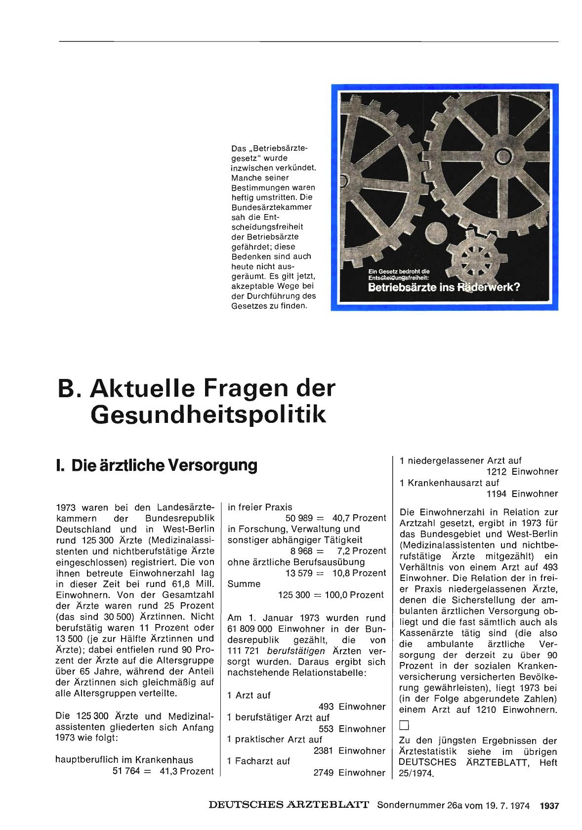 Vorschauseite 1: B. Aktuelle Fragen der Gesundheitspolitik: I. Die ärztliche Versorgung