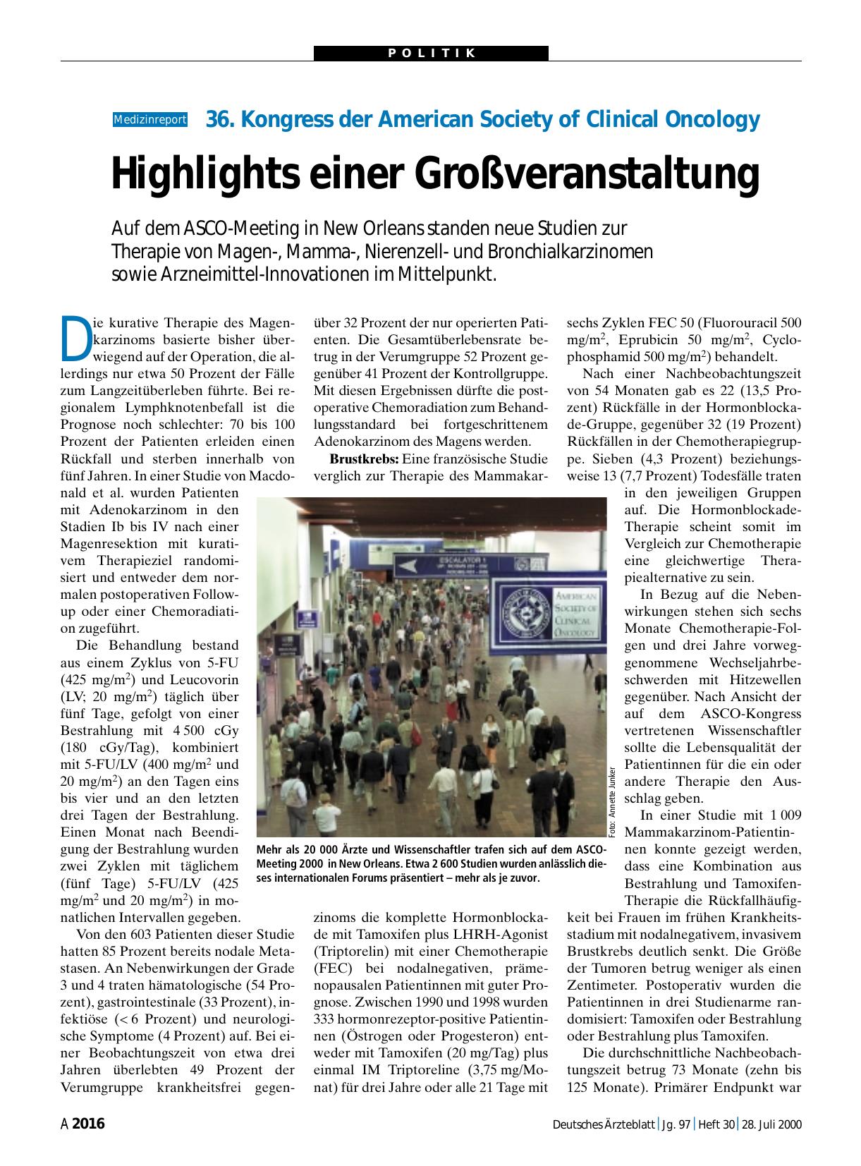 Vorschauseite 1: 36. Kongress der American Society of Clinical Oncology: Highlights einer Großveranstaltung