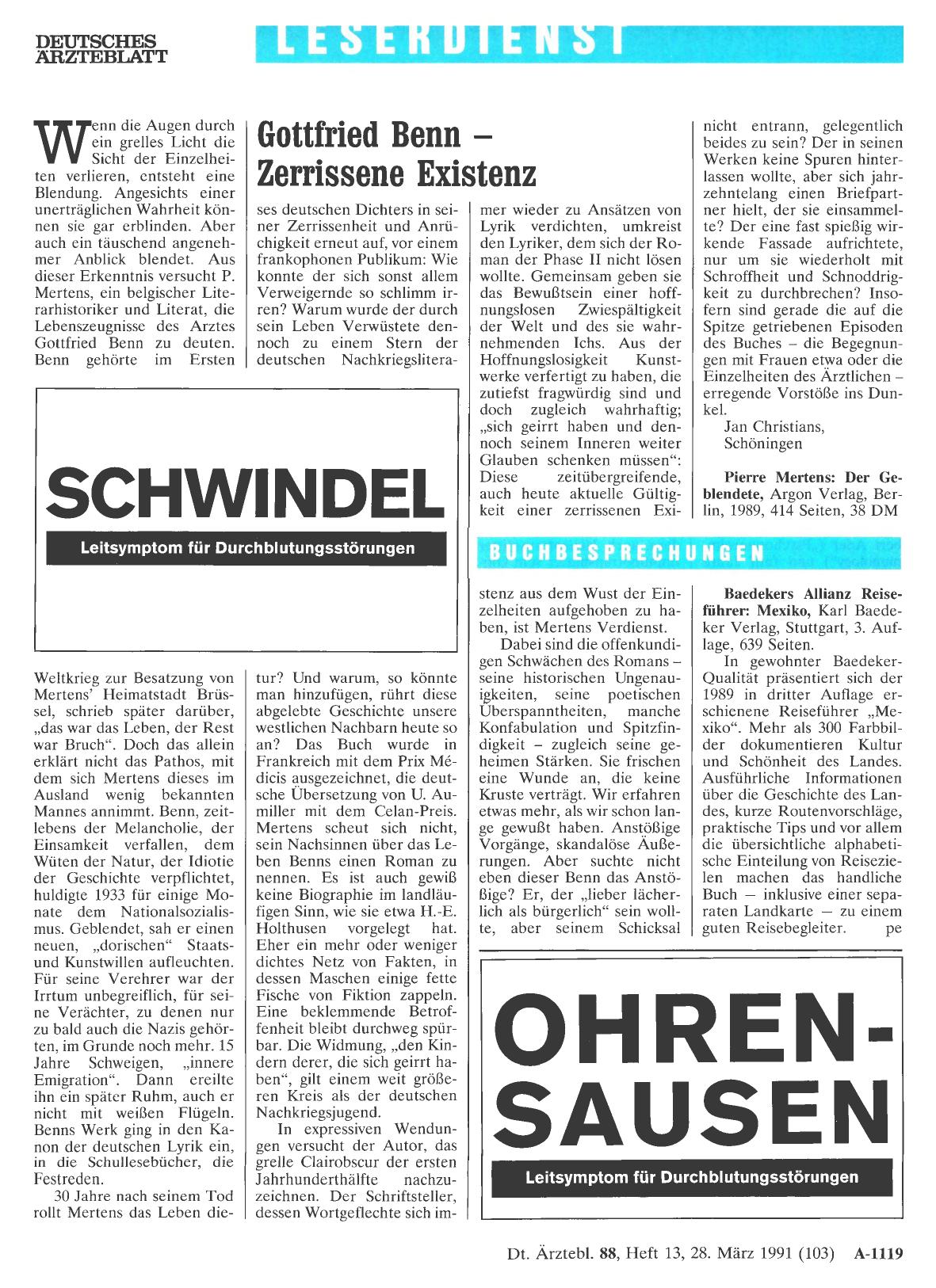 Vorschauseite 1: Gottfried Benn — Zerrissene Existenz