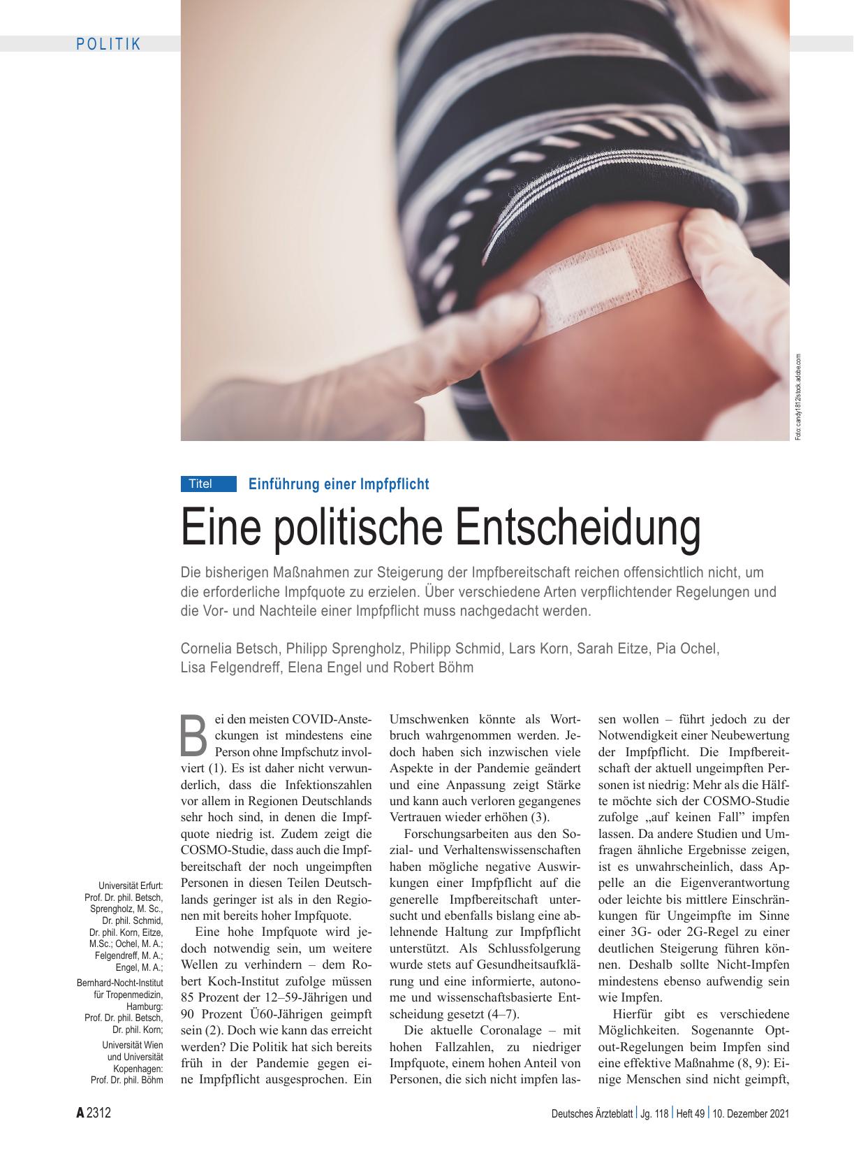 Vorschauseite 1: Einführung einer Impfpflicht: Eine politische Entscheidung