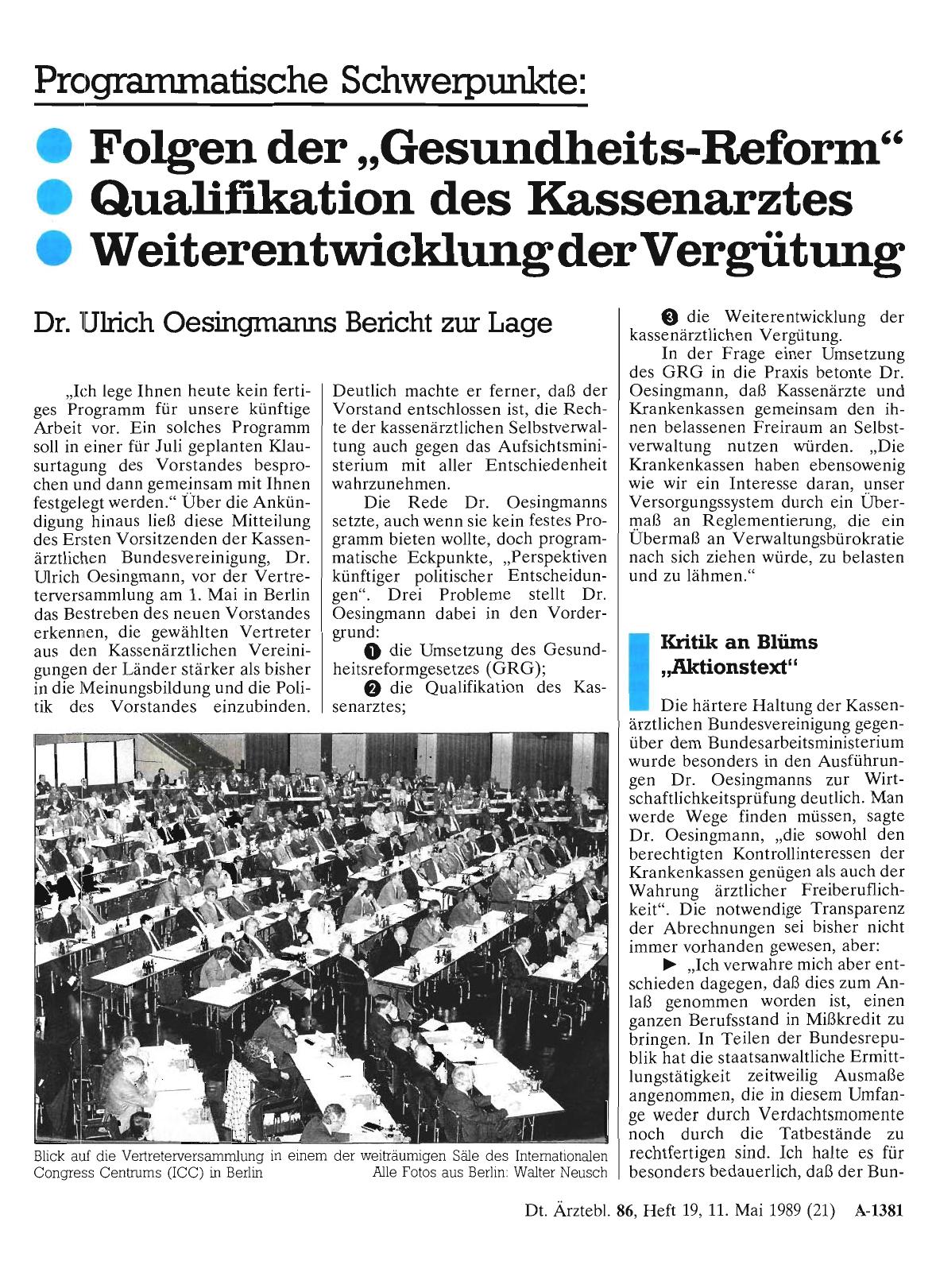Vorschauseite 1: Programmatische Schwerpunkte: Folgen der „Gesundheits-Reform“; Qualifikation des Kassenarztes; Weiterentwicklung der Vergütung