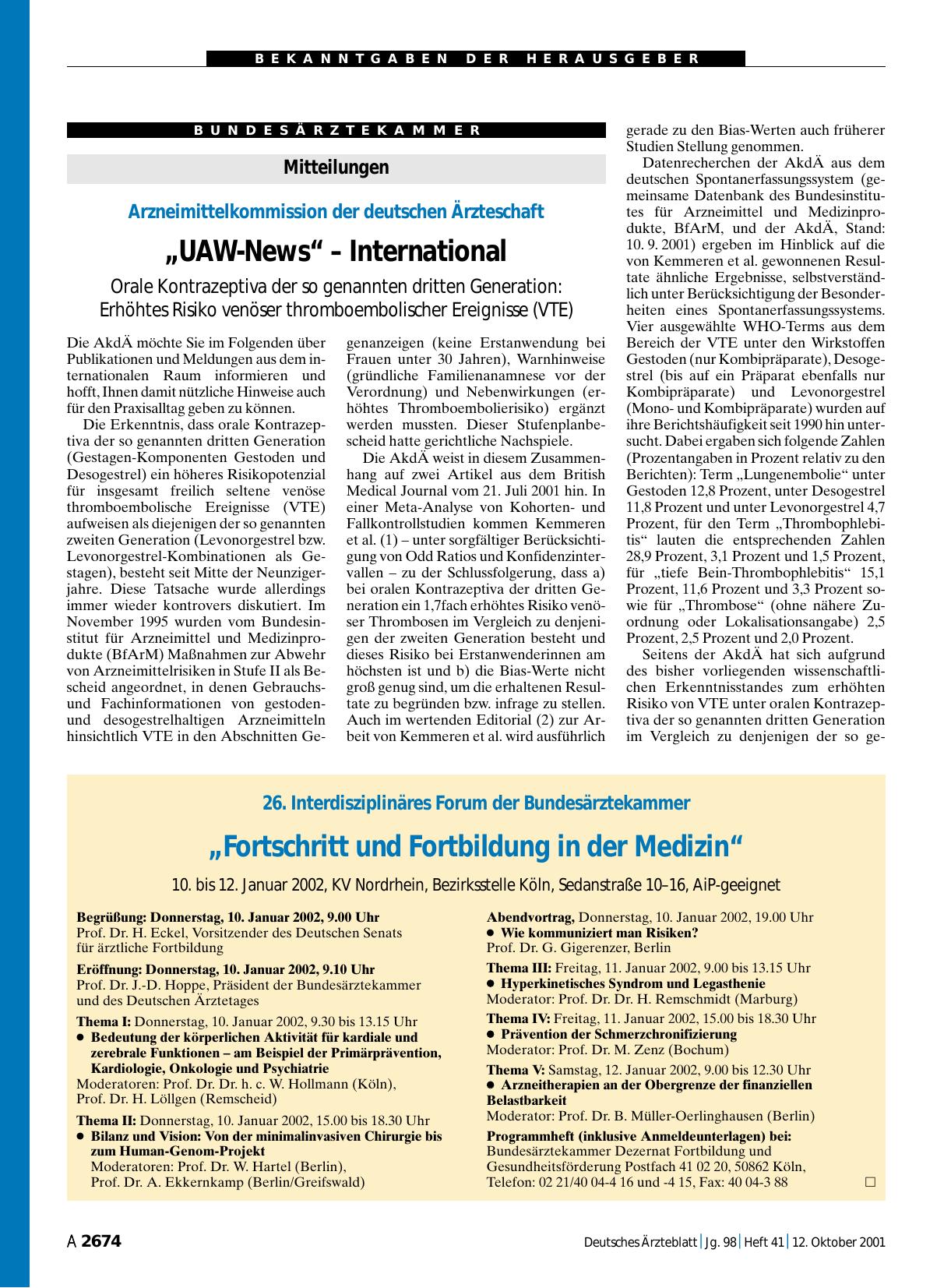 Vorschauseite 1: Arzneimittelkommission der deutschen Ärzteschaft: „UAW-News“ – International