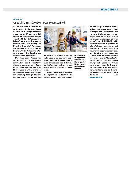 Vorschauseite 1: SARS-CoV-2: S3-Leitlinie zur Prävention in Schulen aktualisiert