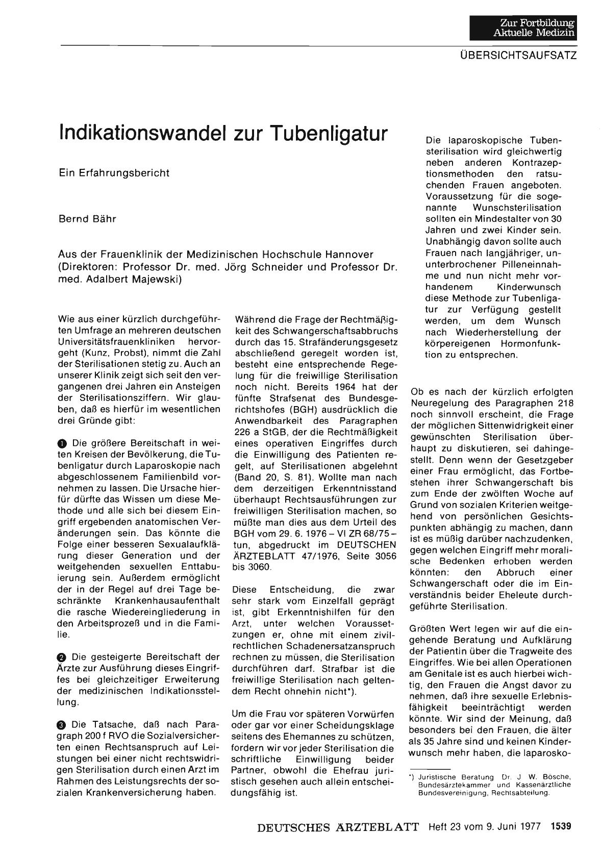 Vorschauseite 1: Indikationswandel zur Tubenligatur: Ein Erfahrungsbericht