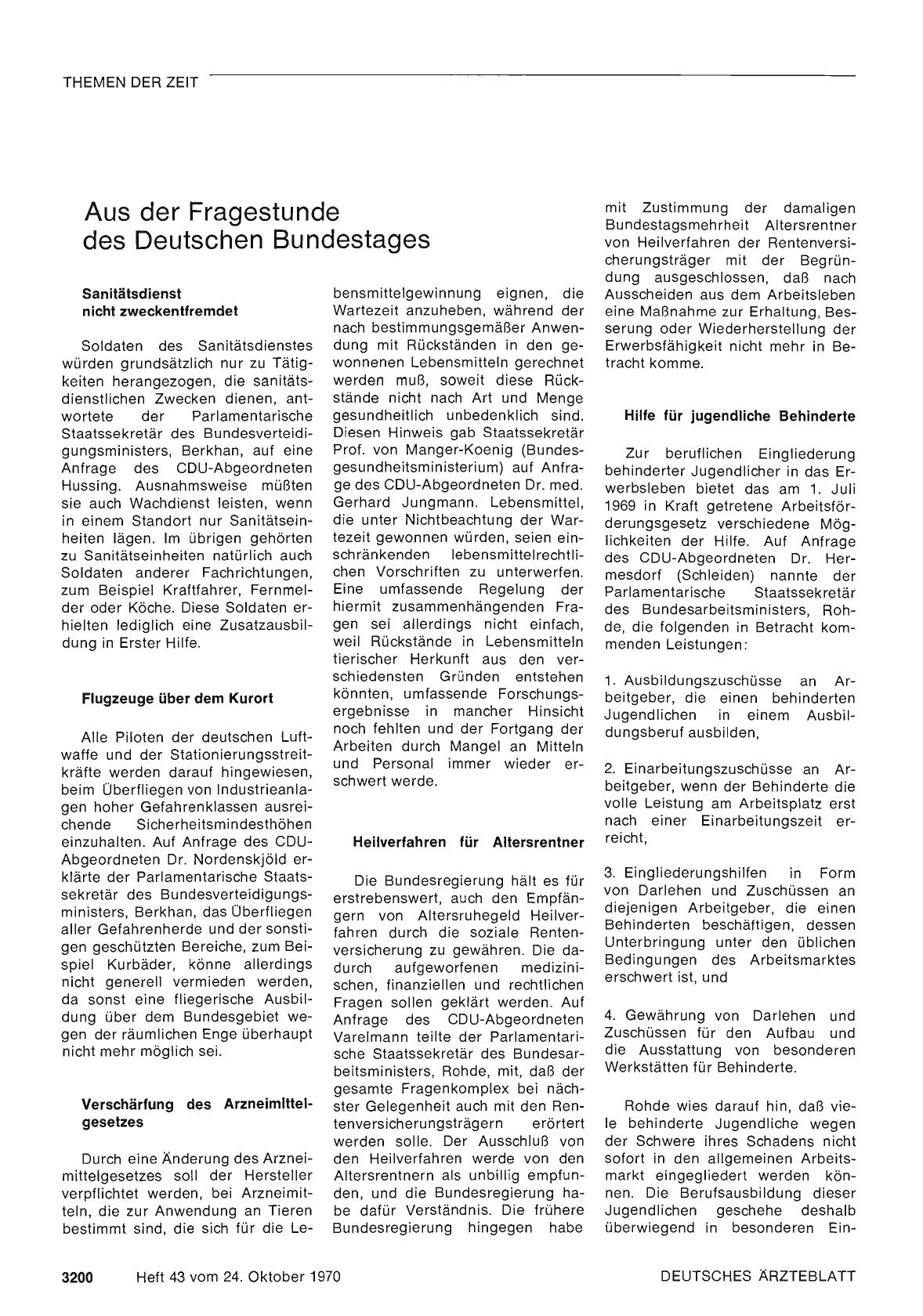 Vorschauseite 1: Aus der Fragestunde des Deutschen Bundestages