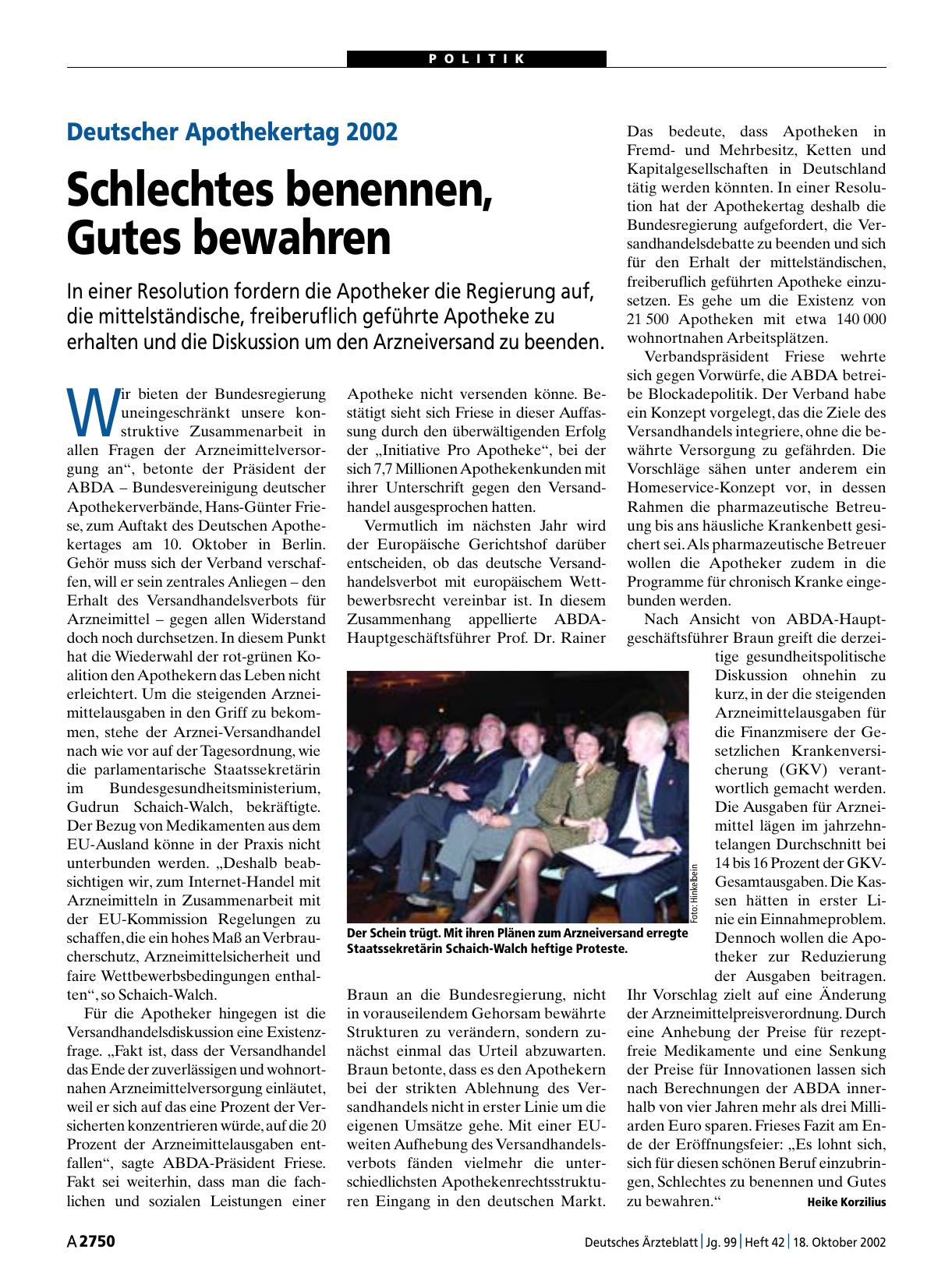 Vorschauseite 1: Deutscher Apothekertag 2002: Schlechtes benennen, Gutes bewahren