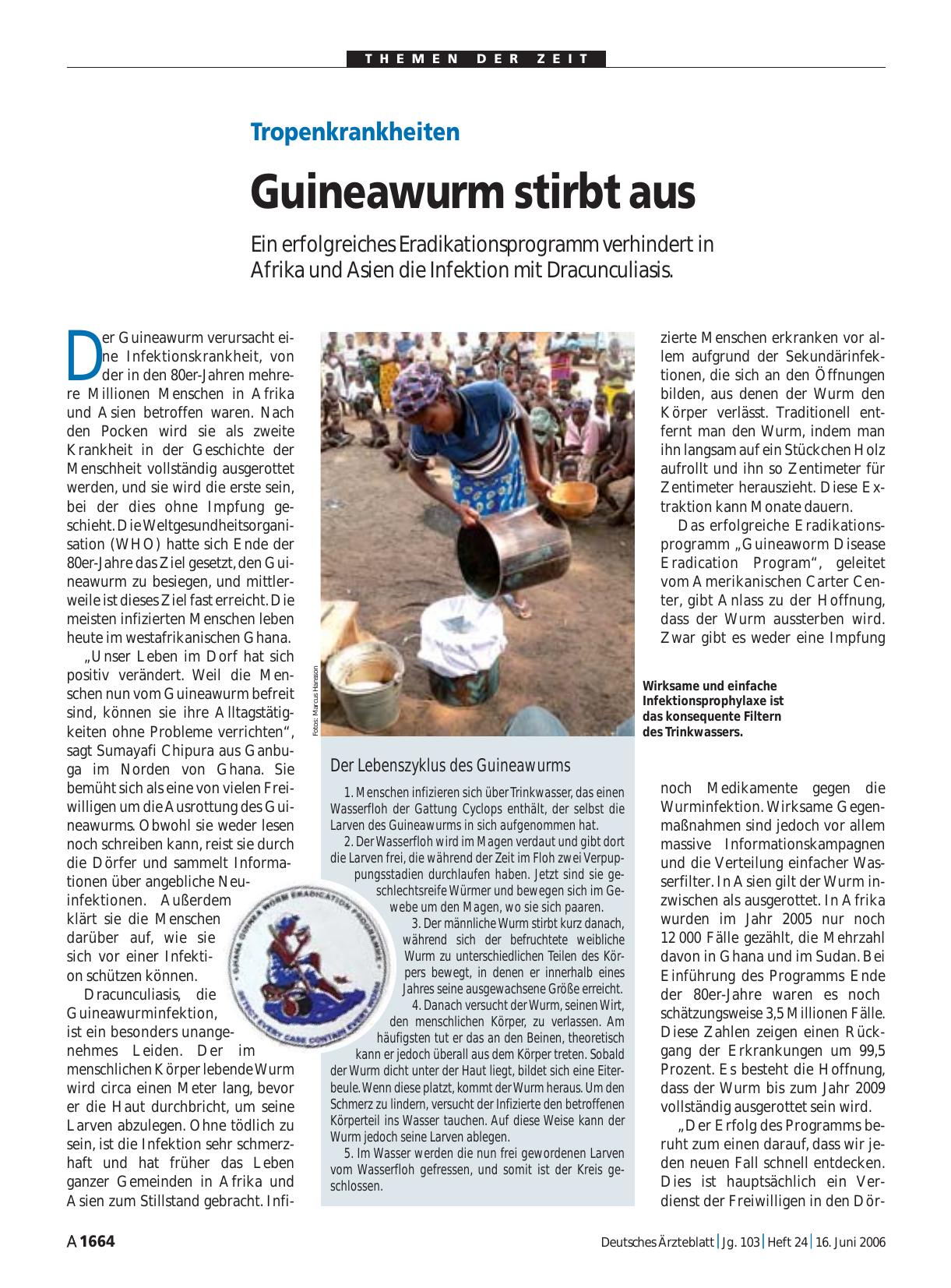 Vorschauseite 1: Tropenkrankheiten: Guineawurm stirbt aus