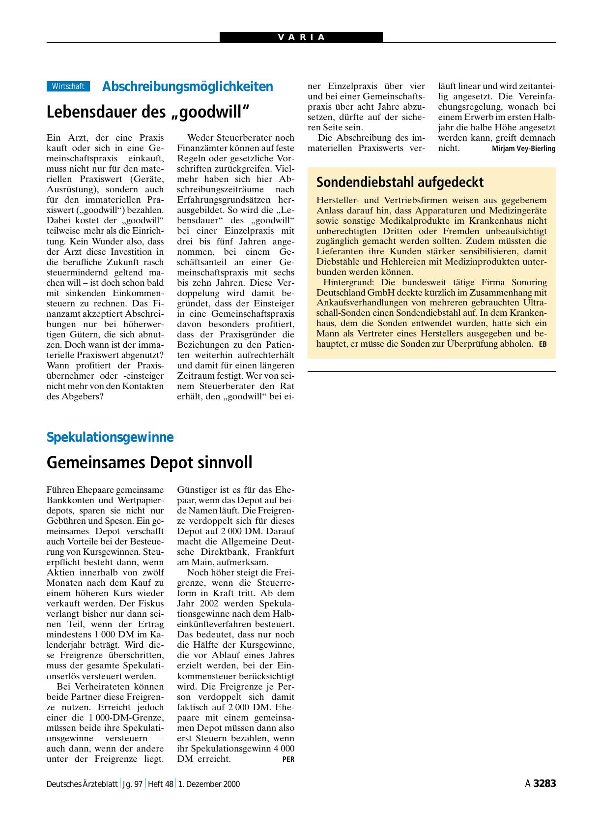Vorschauseite 1: Spekulationsgewinne: Gemeinsames Depot sinnvoll