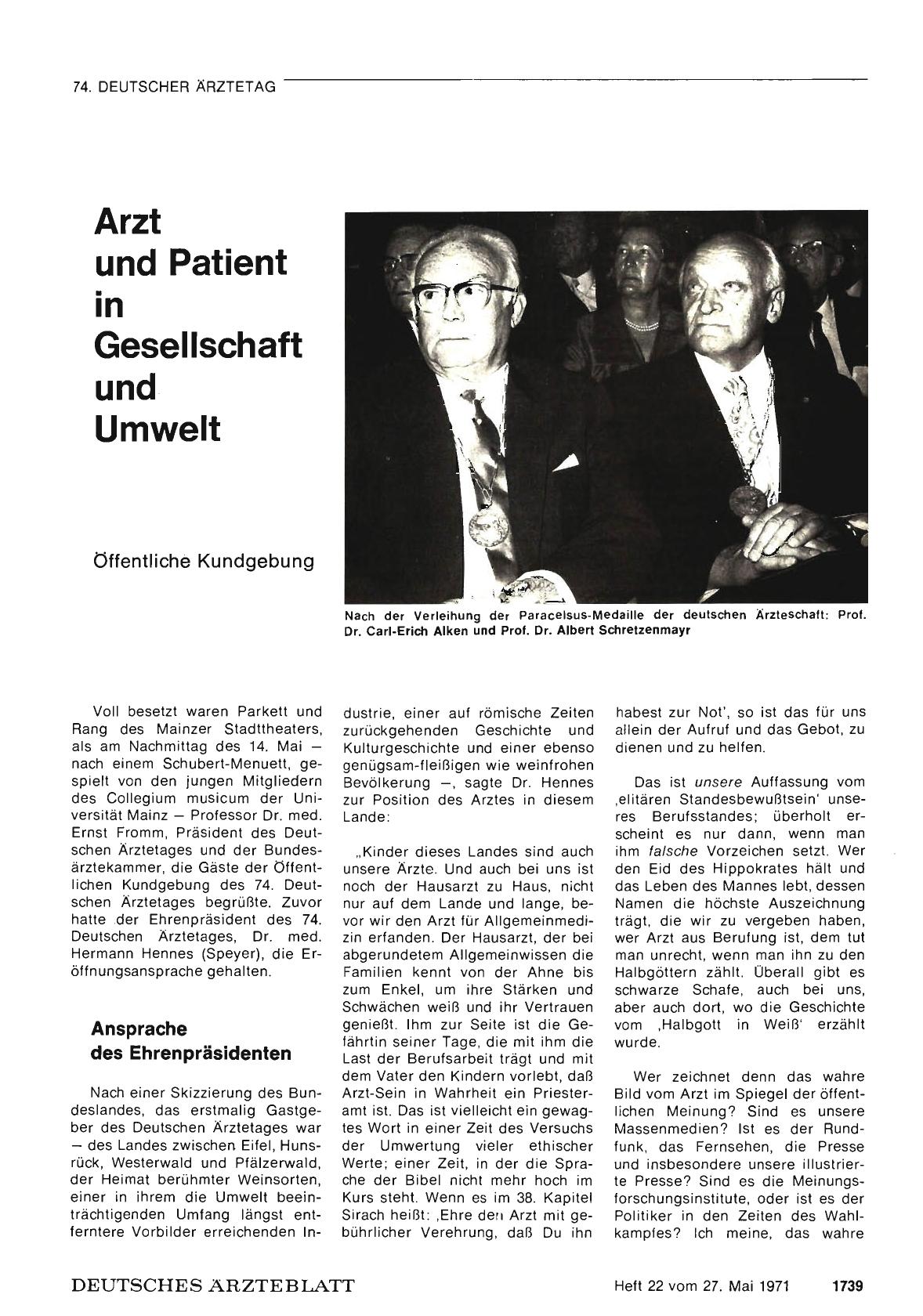 Vorschauseite 1: Arzt und Patient in Gesellschaft und Umwelt: Öffentliche Kundgebung